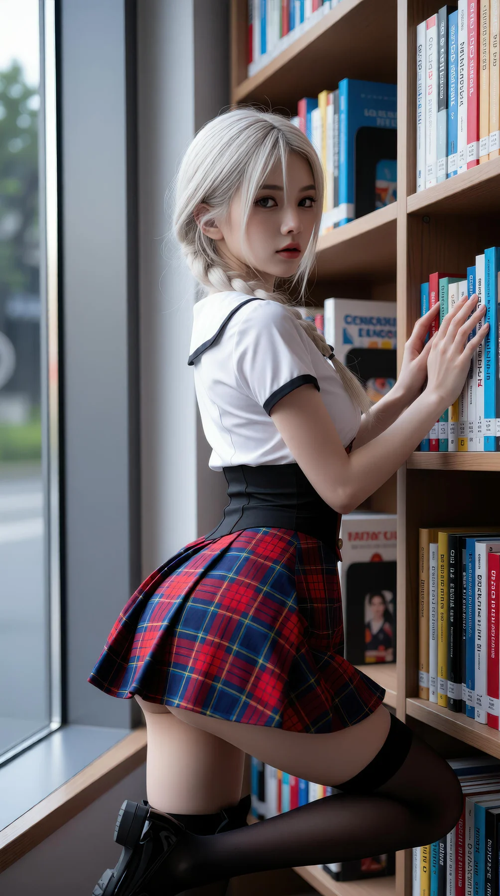 AIG  No.104 熙蕾学姐ruby 超美银发短裙美女图书馆美照 - 19