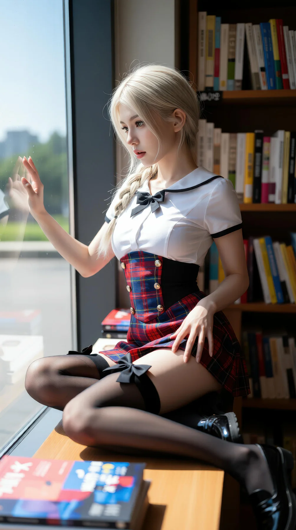 AIG  No.104 熙蕾学姐ruby 超美银发短裙美女图书馆美照 - 22