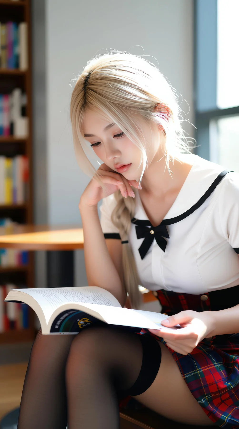 AIG  No.104 熙蕾学姐ruby 超美银发短裙美女图书馆美照 - 41