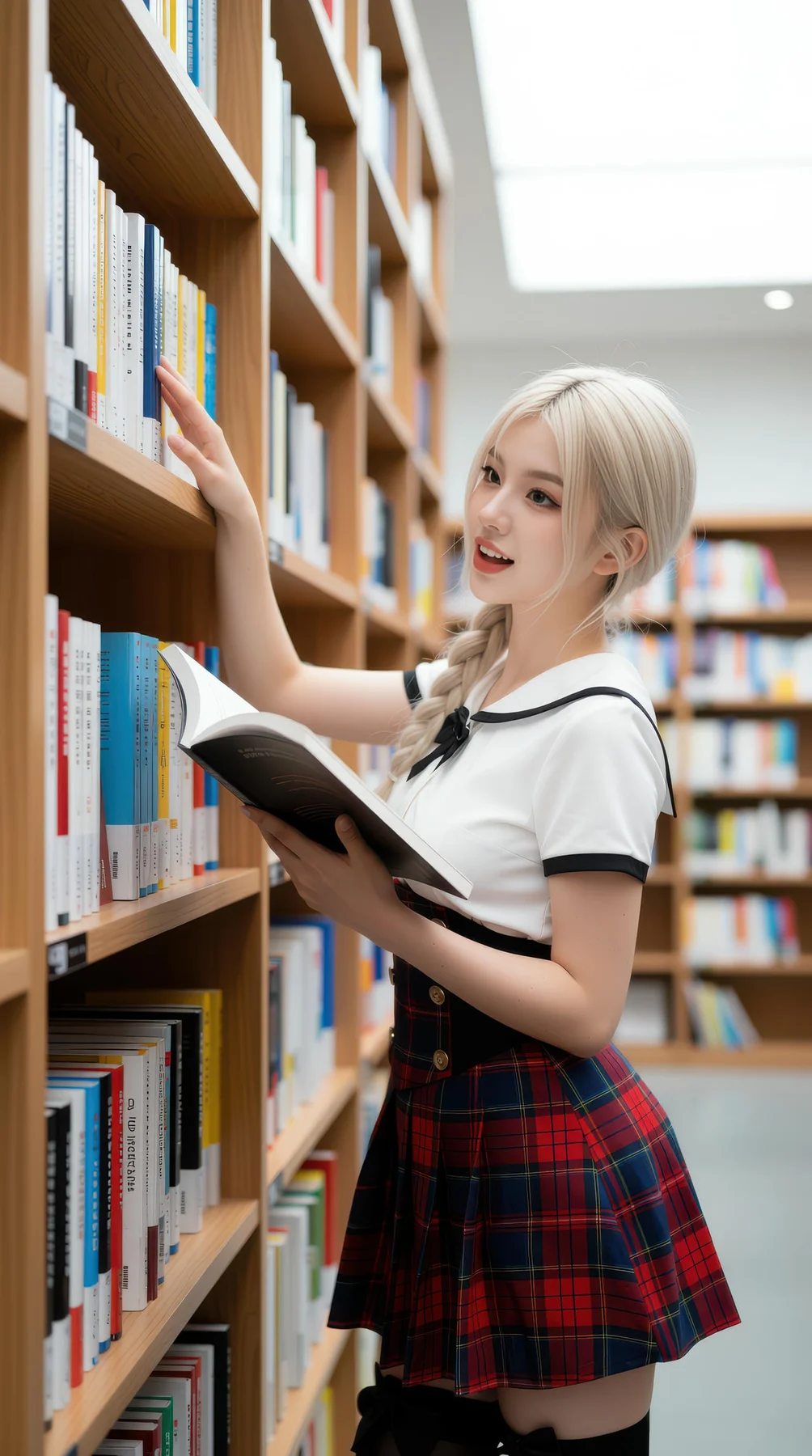 AIG  No.104 熙蕾学姐ruby 超美银发短裙美女图书馆美照 - 43