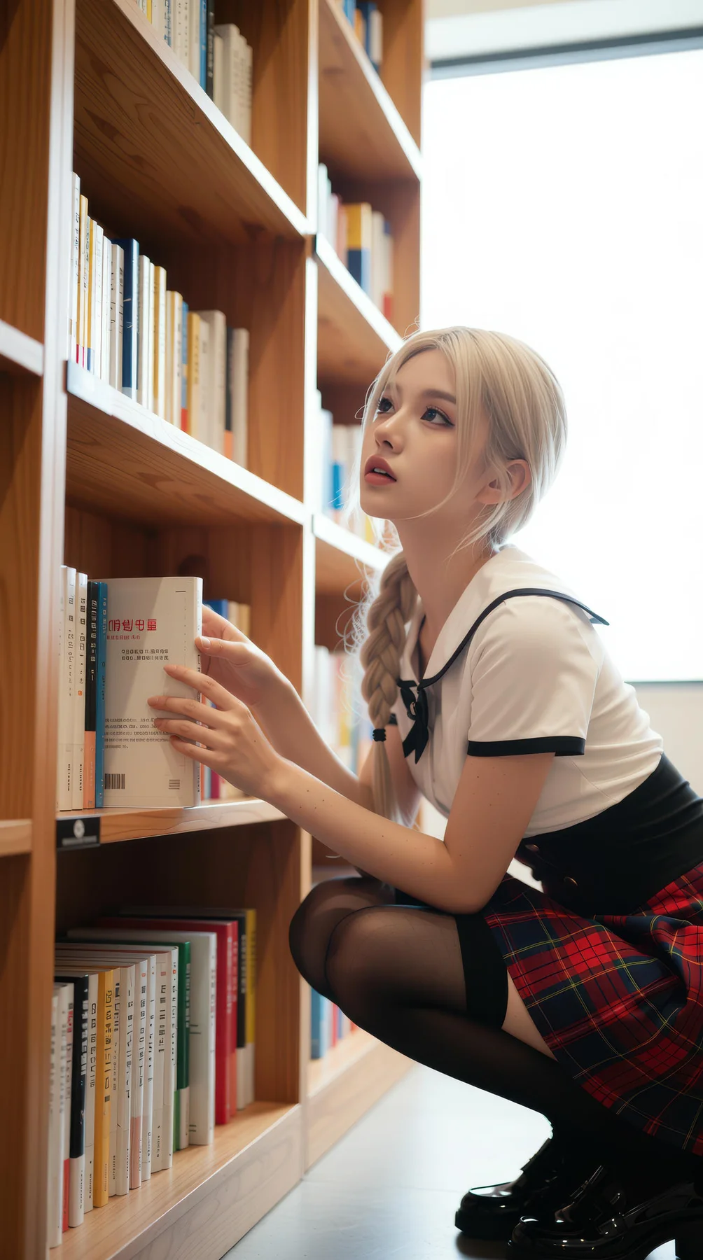 AIG  No.104 熙蕾学姐ruby 超美银发短裙美女图书馆美照 - 44