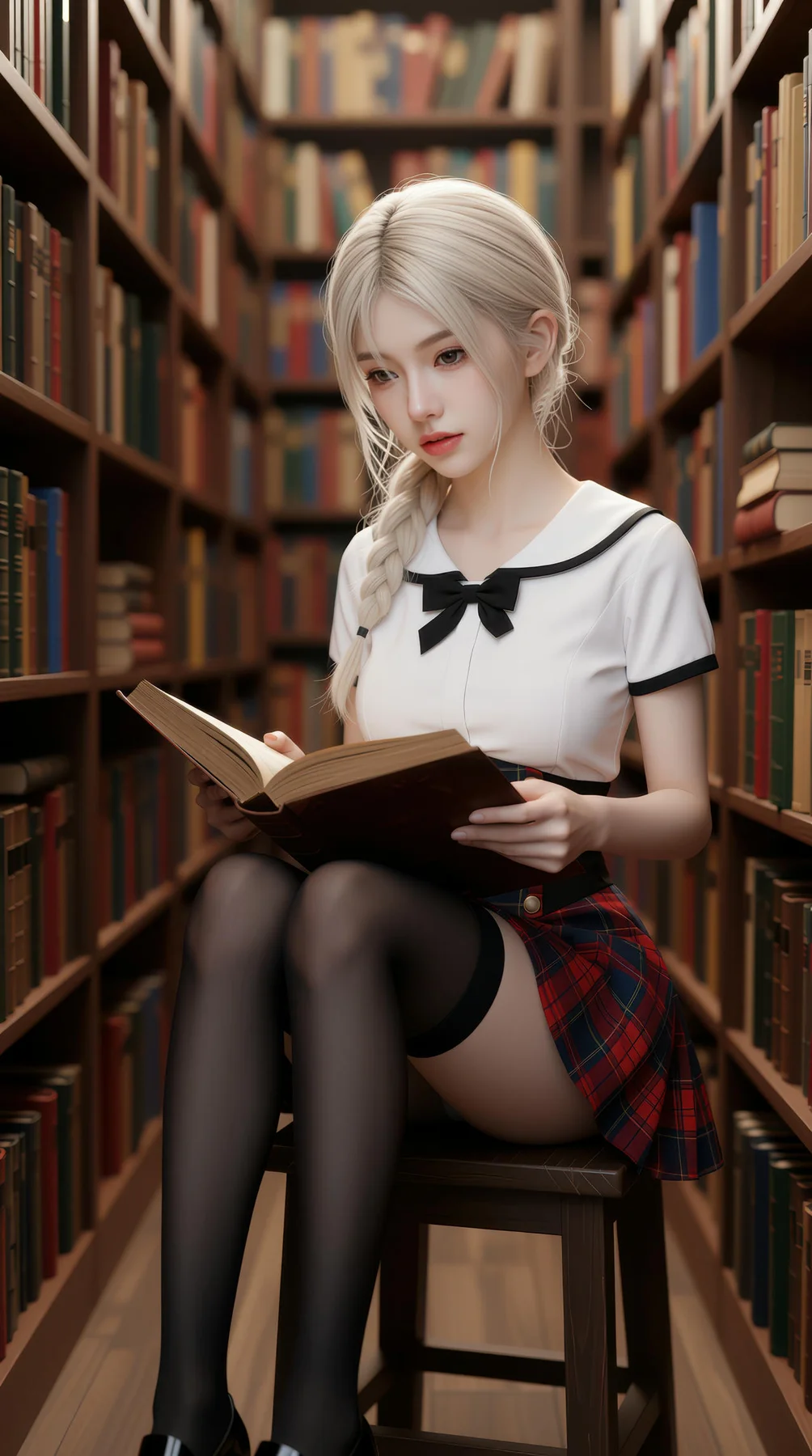 AIG  No.104 熙蕾学姐ruby 超美银发短裙美女图书馆美照 - 65