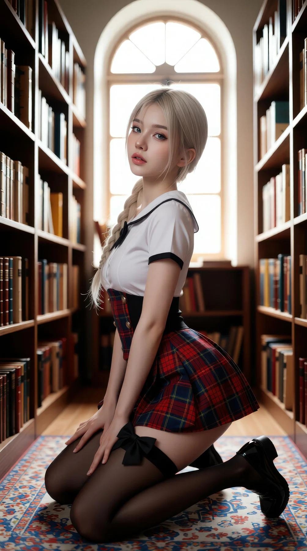 AIG  No.104 熙蕾学姐ruby 超美银发短裙美女图书馆美照 - 75