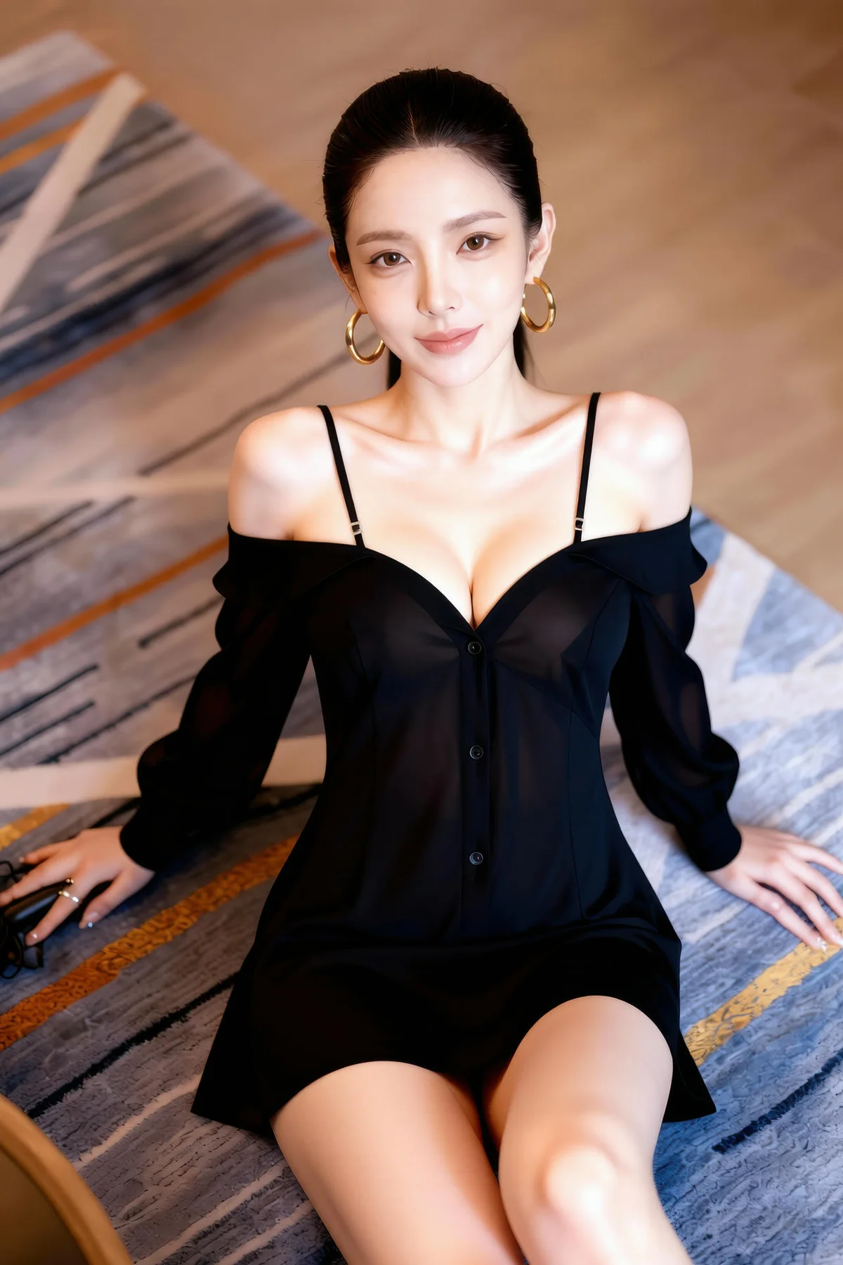 AIG  No.377 米妹香肩黑色衬衫 - 13