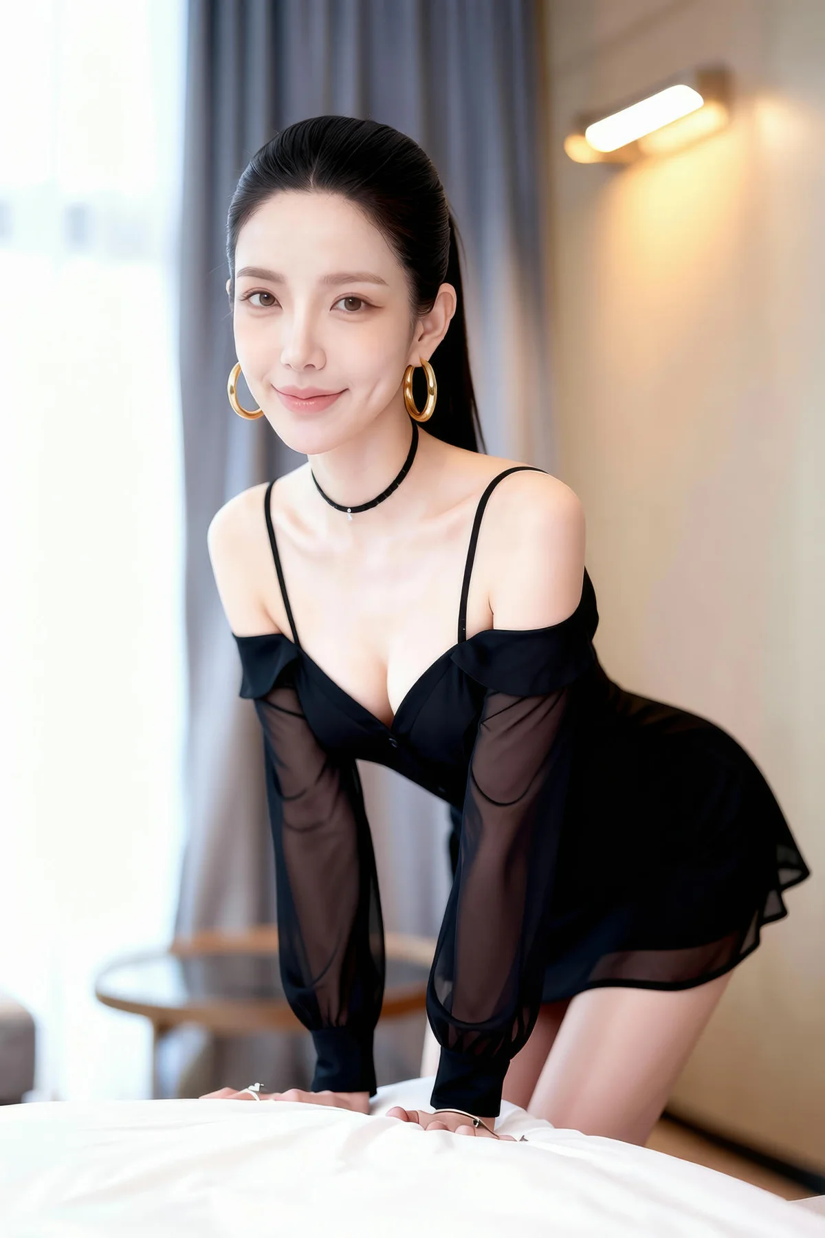 AIG  No.377 米妹香肩黑色衬衫 - 23