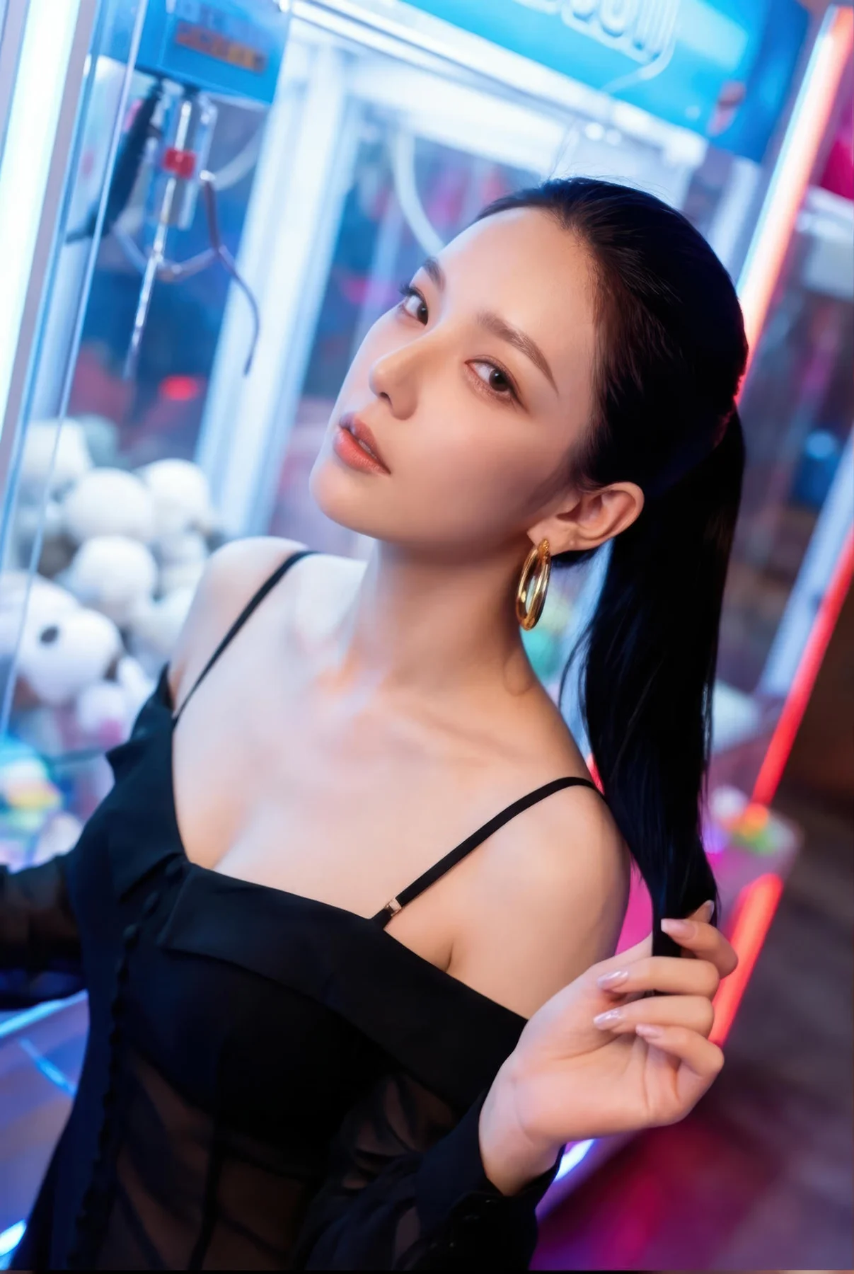 AIG  No.377 米妹香肩黑色衬衫 - 49