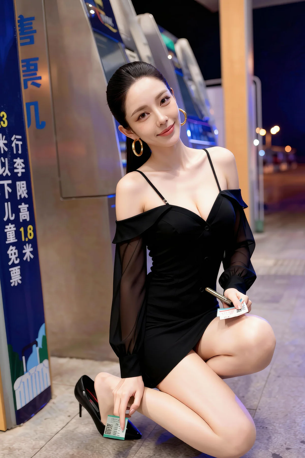 AIG  No.377 米妹香肩黑色衬衫 - 51