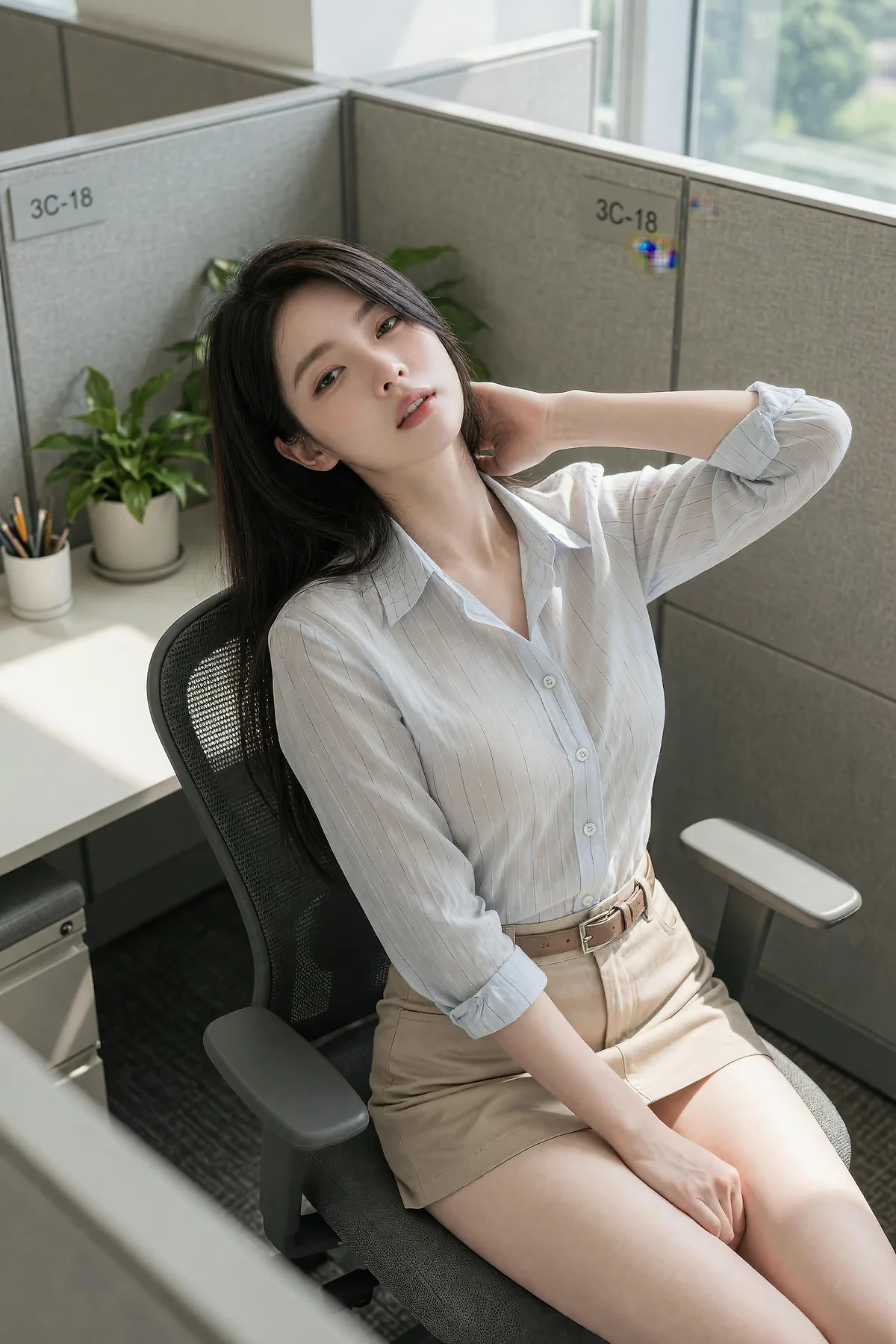 AIG  No.608 斯斯大小姐米色短裙爆乳ol制服 - 97