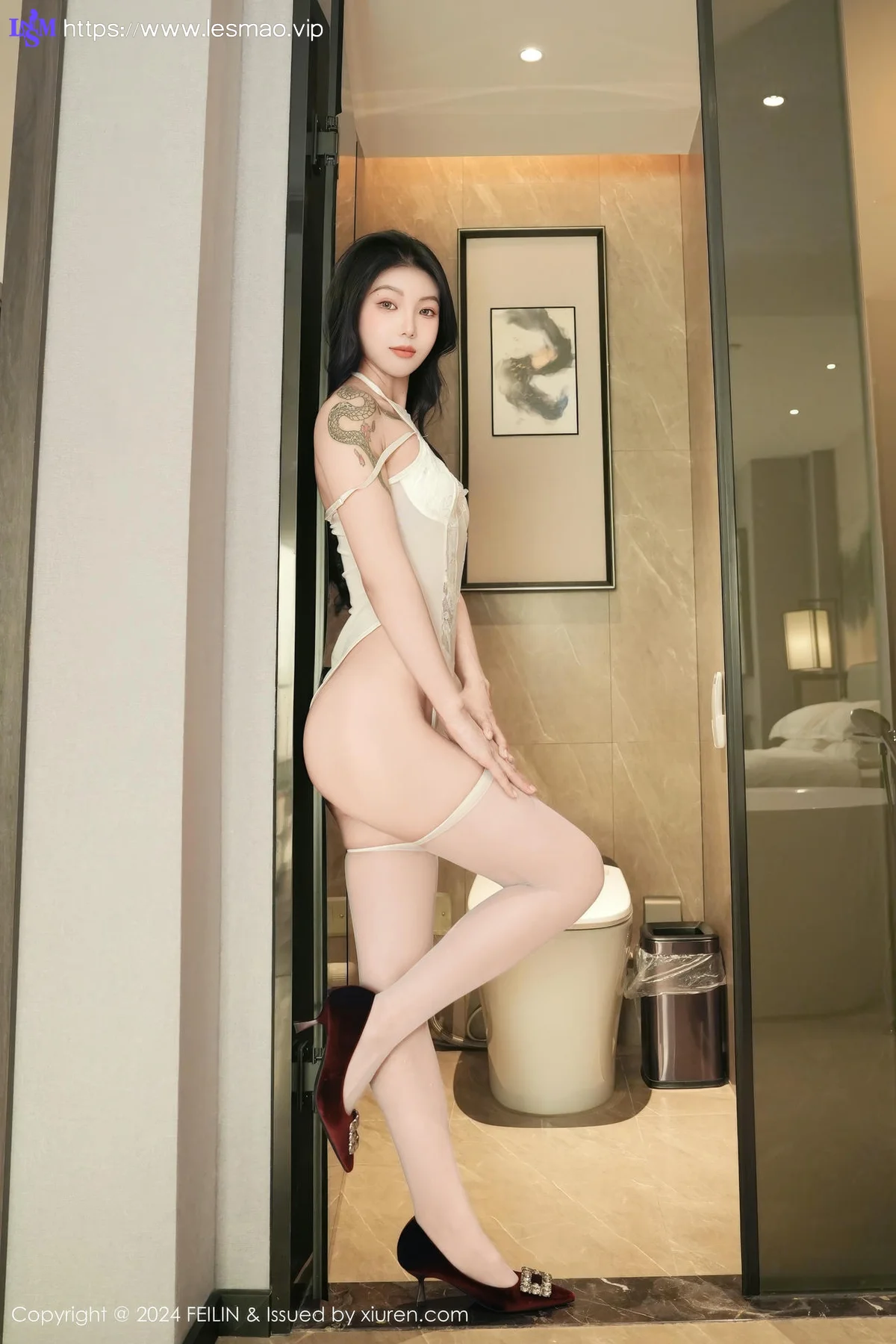 FeiLin 嗲囡囡 Vol.484  希恬儿 欧范白丝连体衣 - 16