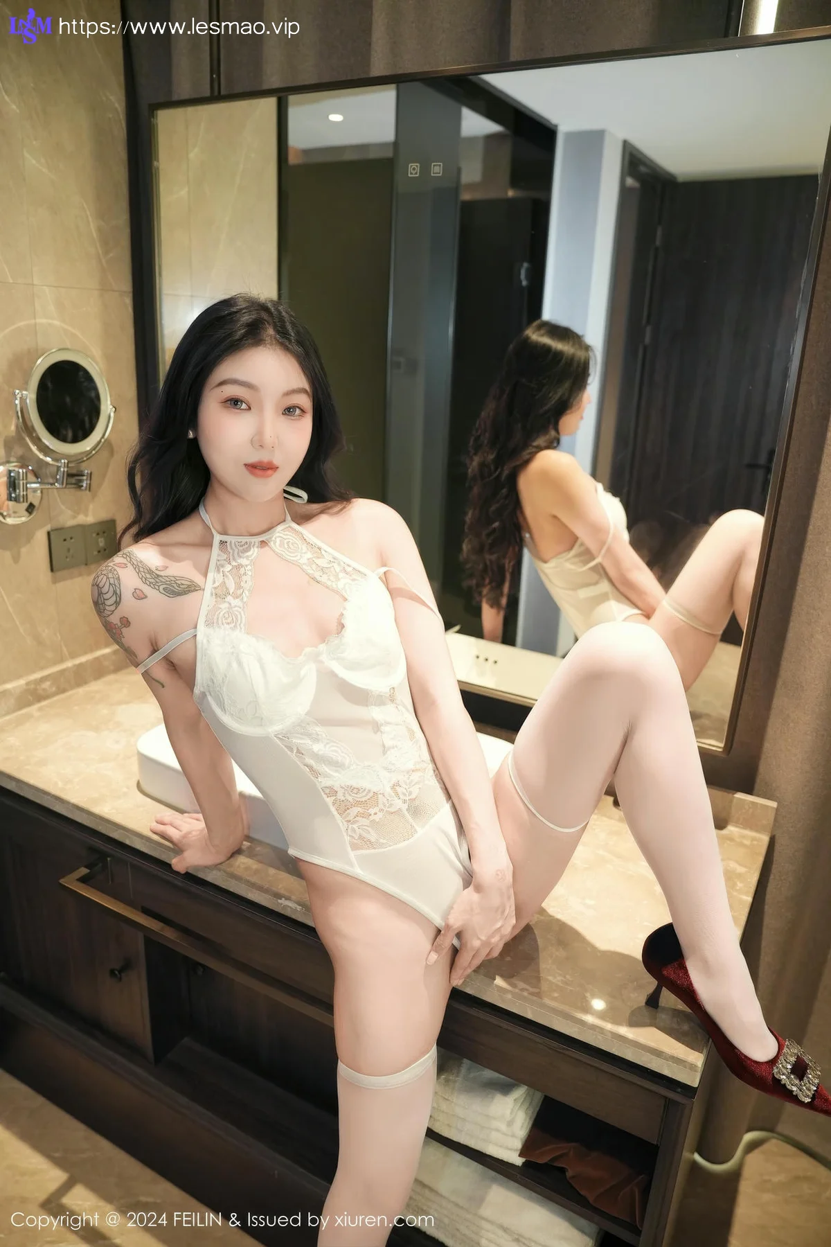 FeiLin 嗲囡囡 Vol.484  希恬儿 欧范白丝连体衣 - 46