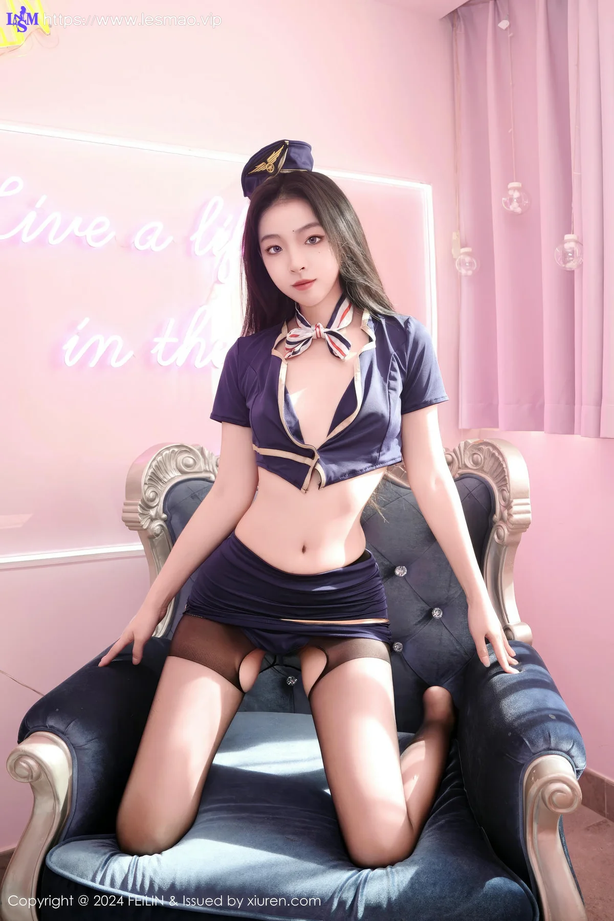 FeiLin 嗲囡囡 Vol.494  芝樱 空姐黑丝情趣 - 30