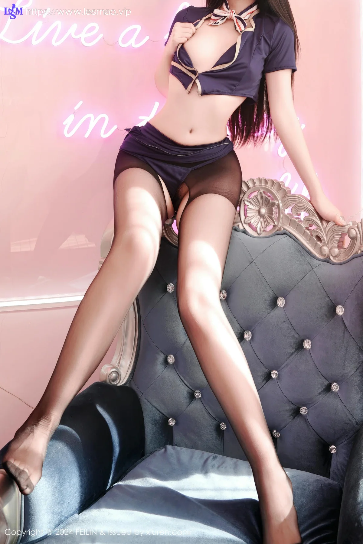 FeiLin 嗲囡囡 Vol.494  芝樱 空姐黑丝情趣 - 64