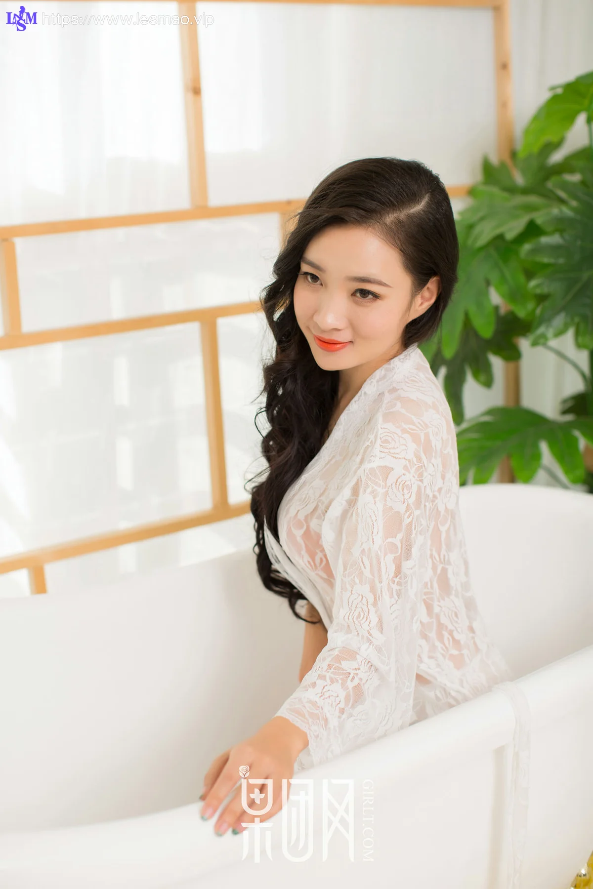 GIRLT 果团网 No.085 白色蕾丝&黑色连体网_夜归人 - 5