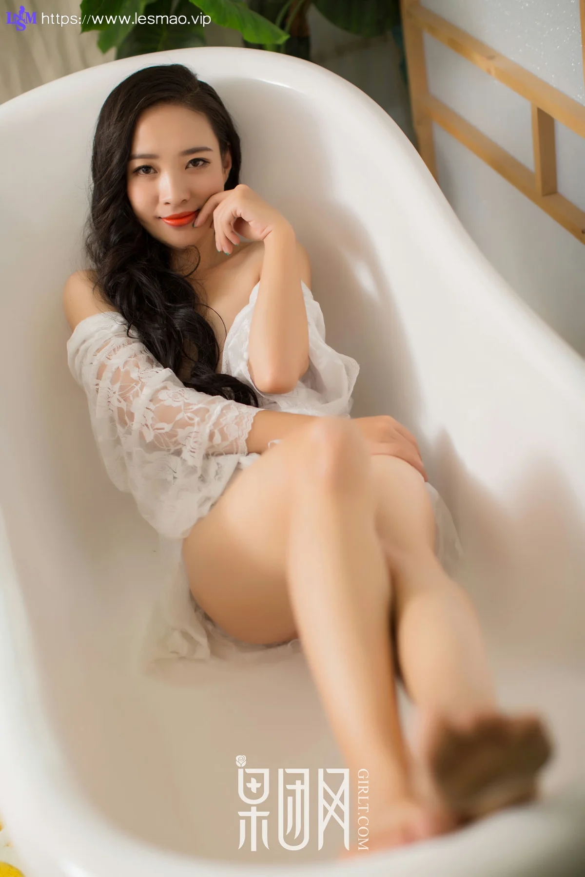 GIRLT 果团网 No.085 白色蕾丝&黑色连体网_夜归人 - 15