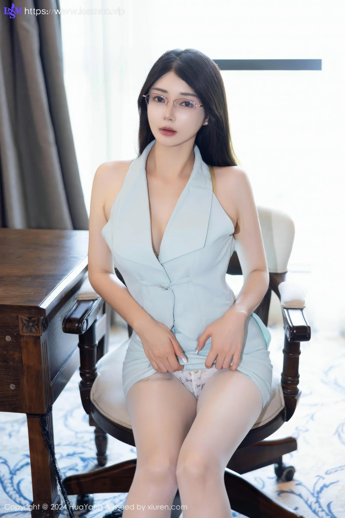 HuaYang 花漾show Vol.608 凯竹Quinn浅蓝色连衣短裙 - 14