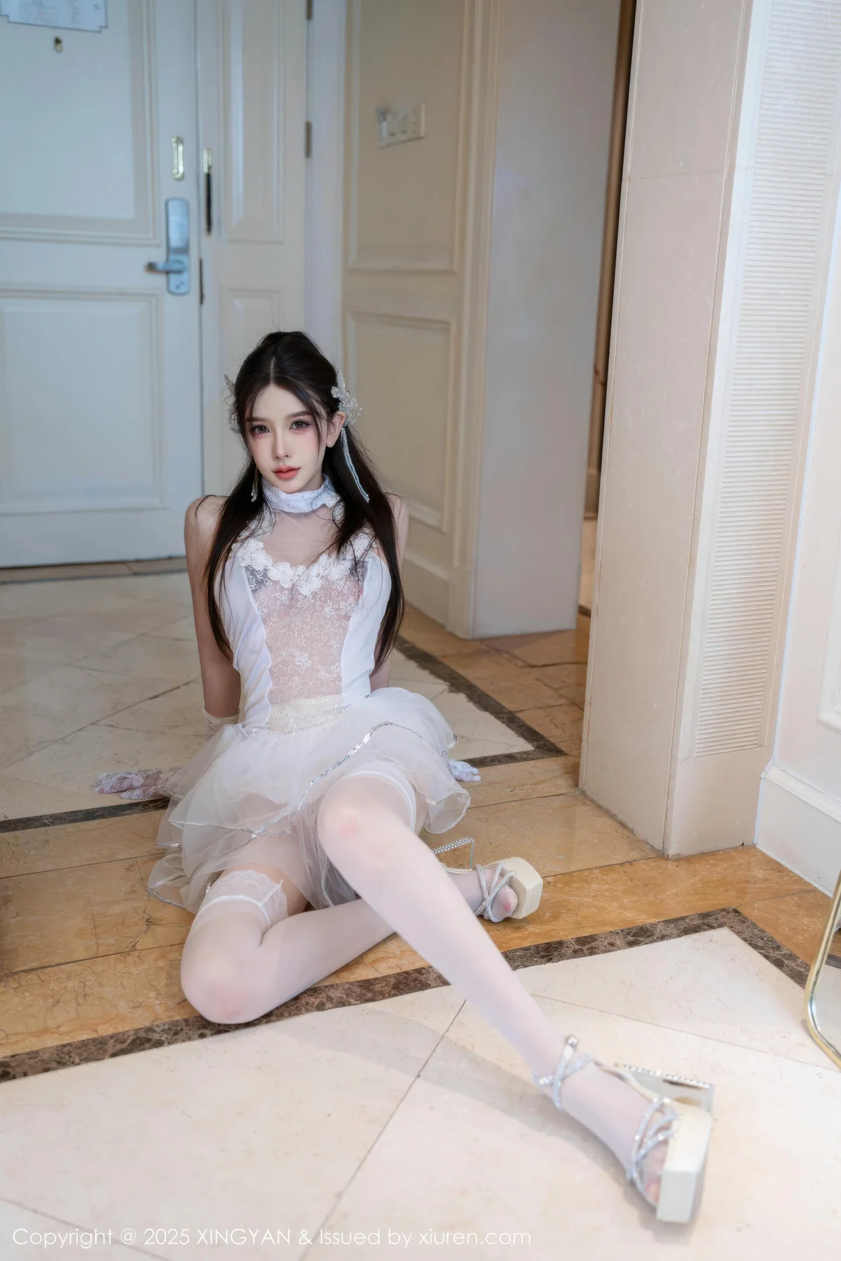 XINGYAN 星颜社 Vol.402 李丽莎 白色蕾丝露肩长裙 - 11