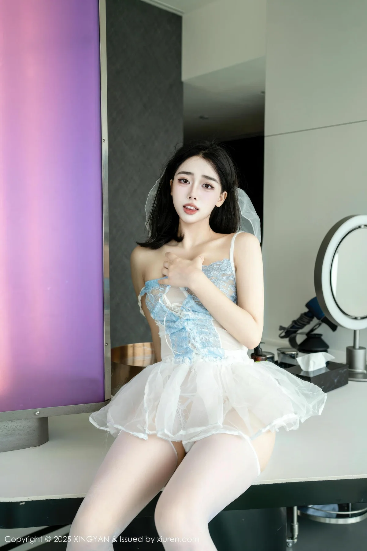 XINGYAN 星颜社 Vol.410 阮福福 白丝吊袜连衣短裙 - 50
