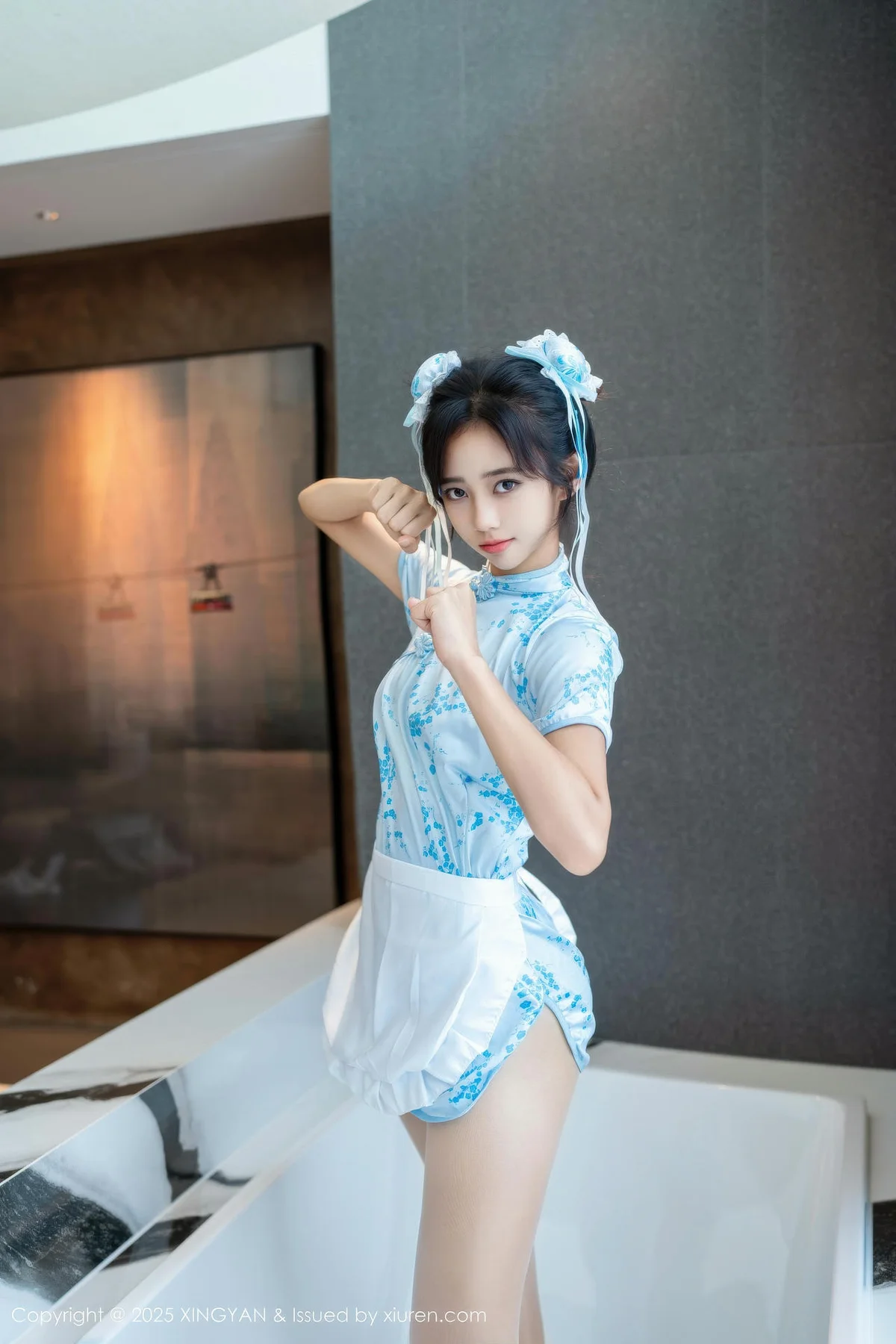 XINGYAN 星颜社 Vol.414 时安安 萝莉蓝色旗袍 - 1