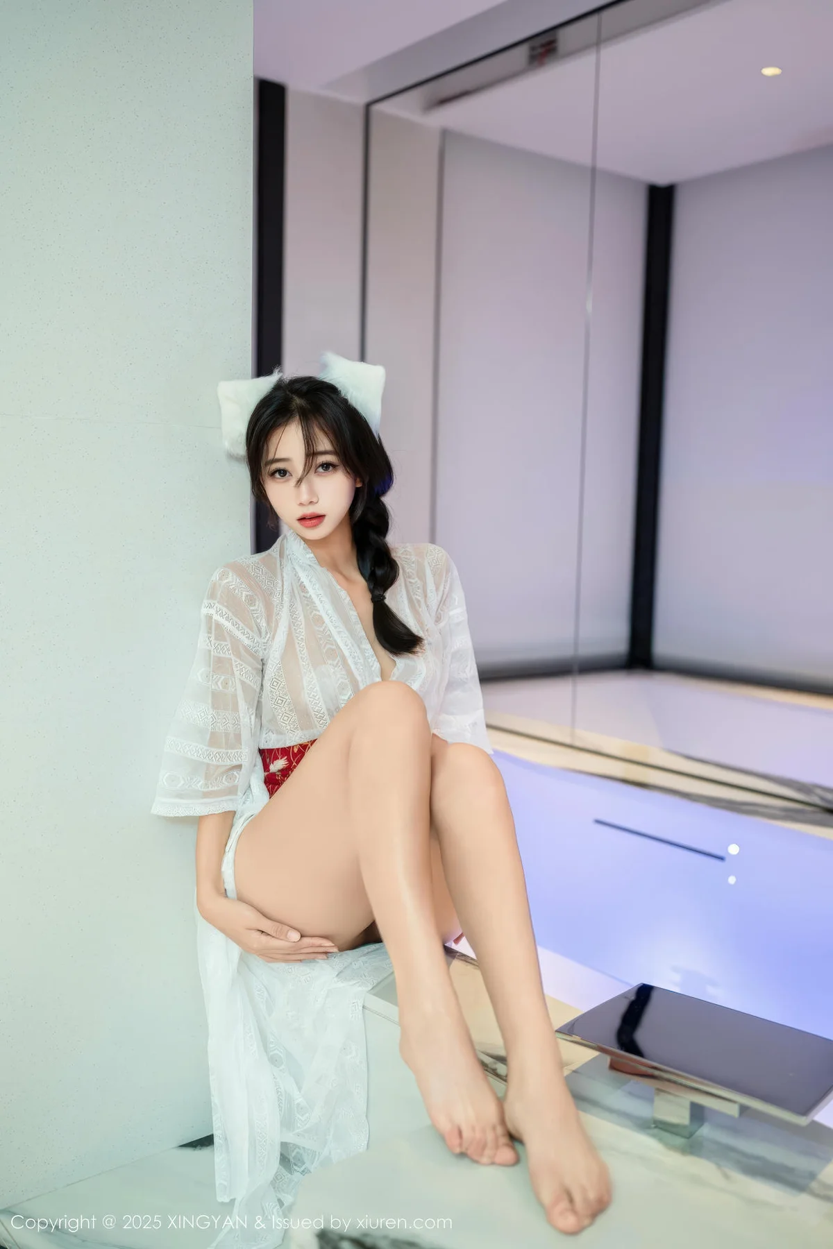 XINGYAN 星颜社 Vol.442 时安安 透视蕾丝白裙 - 13