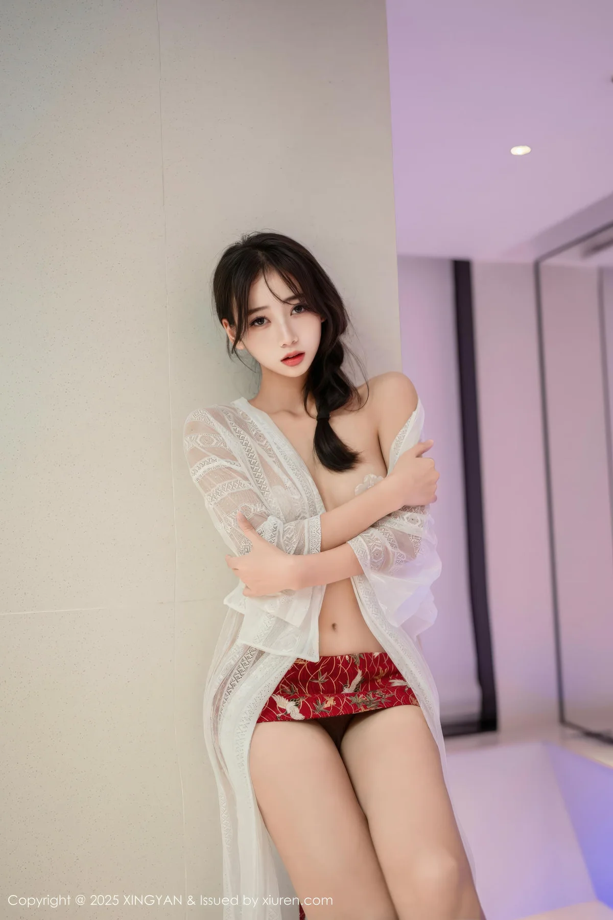 XINGYAN 星颜社 Vol.442 时安安 透视蕾丝白裙 - 63