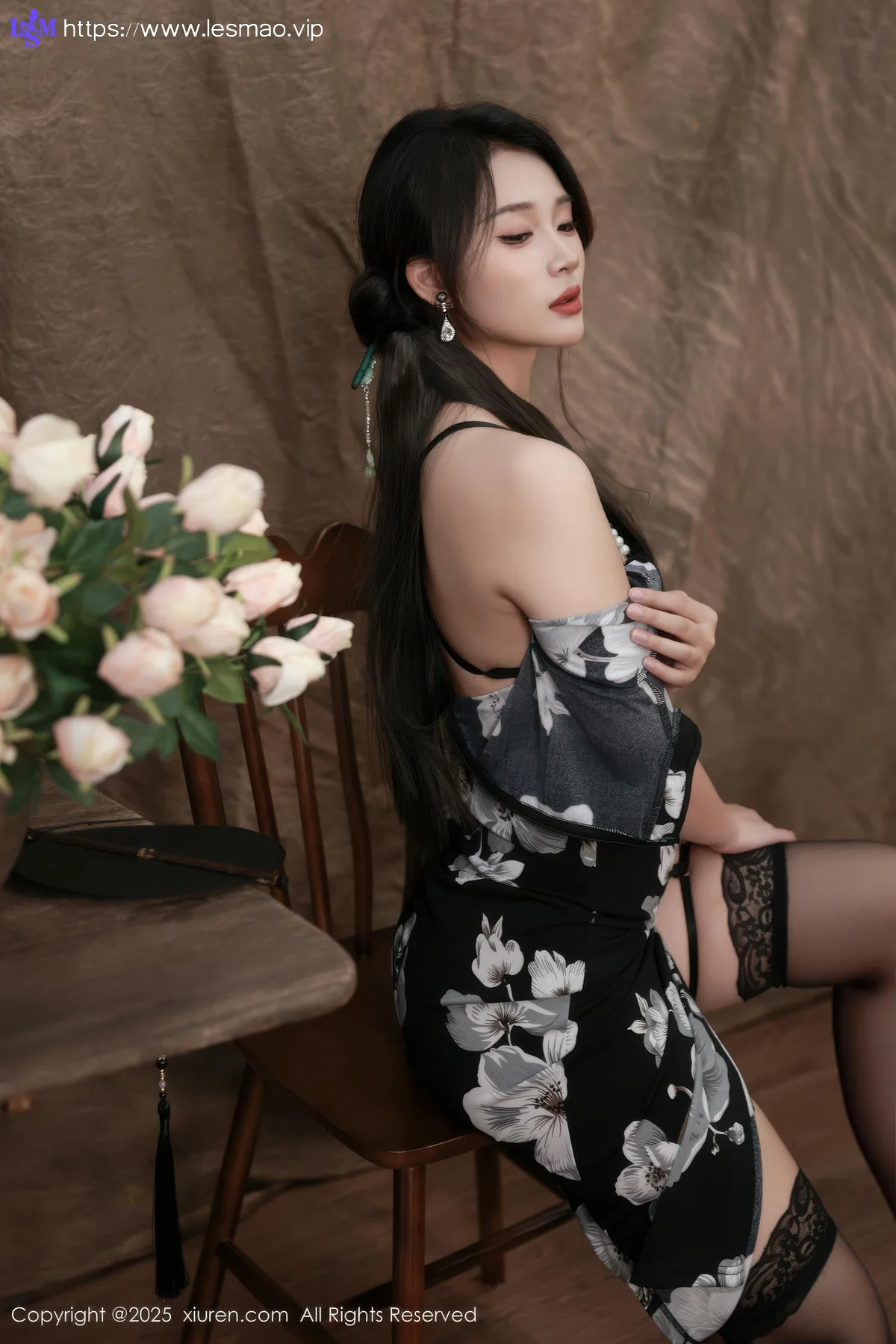 XiuRen 秀人 No.10655 南乔 黑色旗袍紫色情趣内衣 - 39