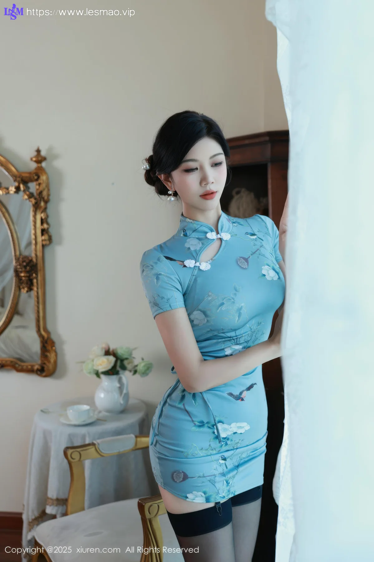 XiuRen 秀人 No.10753 玫瑰我爱你 蓝色旗袍搭配 - 11