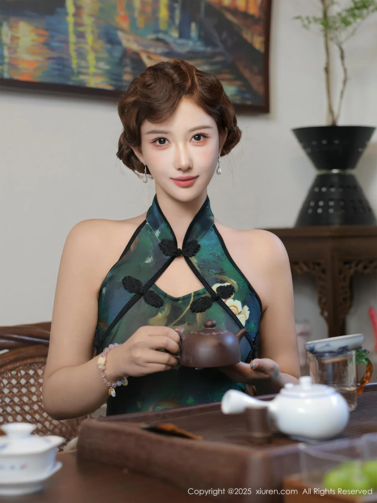 XiuRen 秀人 No.10815 金允希Yuki 绿色旗袍肉丝 - 6