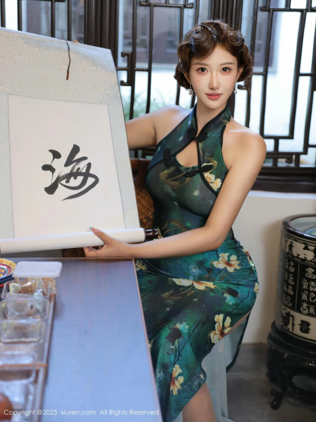 XiuRen 秀人 No.10815 金允希Yuki 绿色旗袍肉丝 - 15