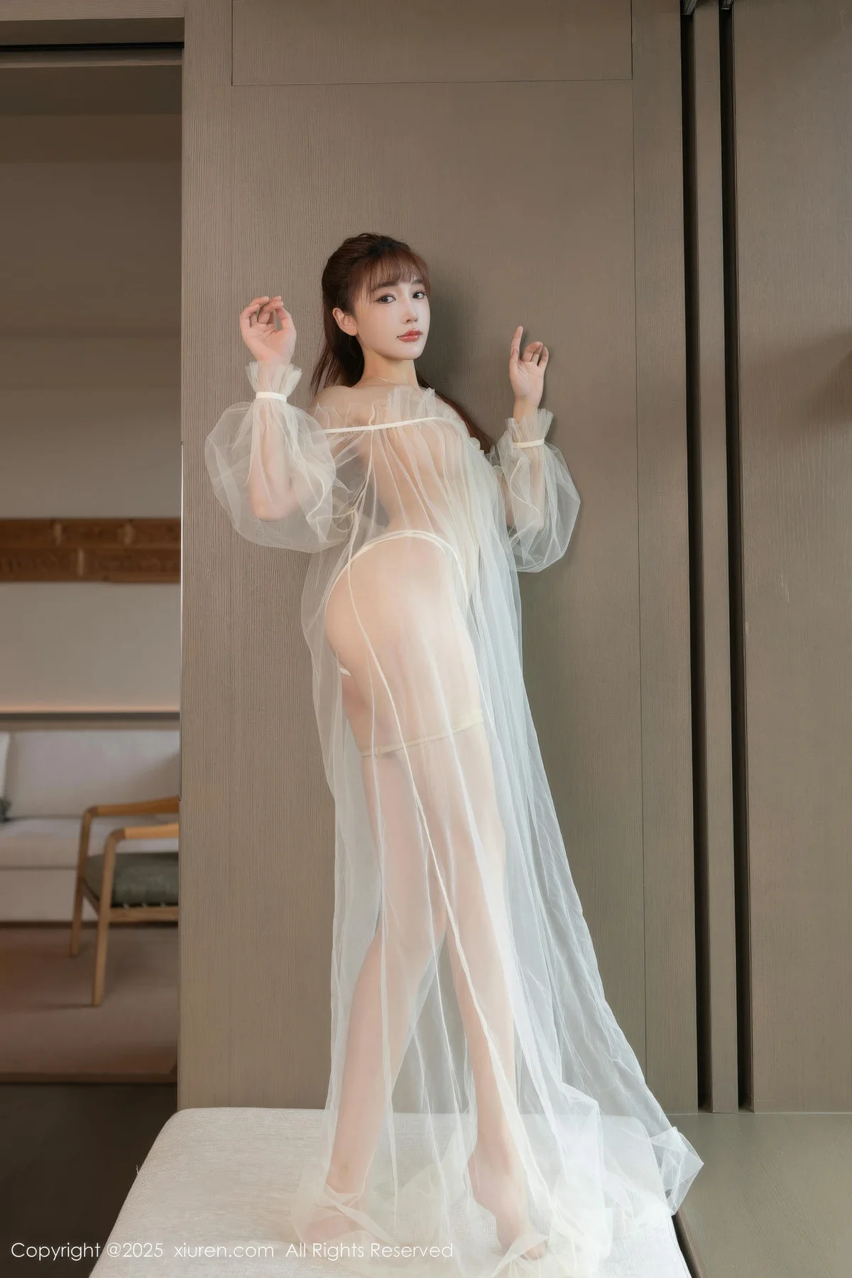 XiuRen 秀人 No.10903 陆萱萱 轻透白纱肉色丝袜 - 56