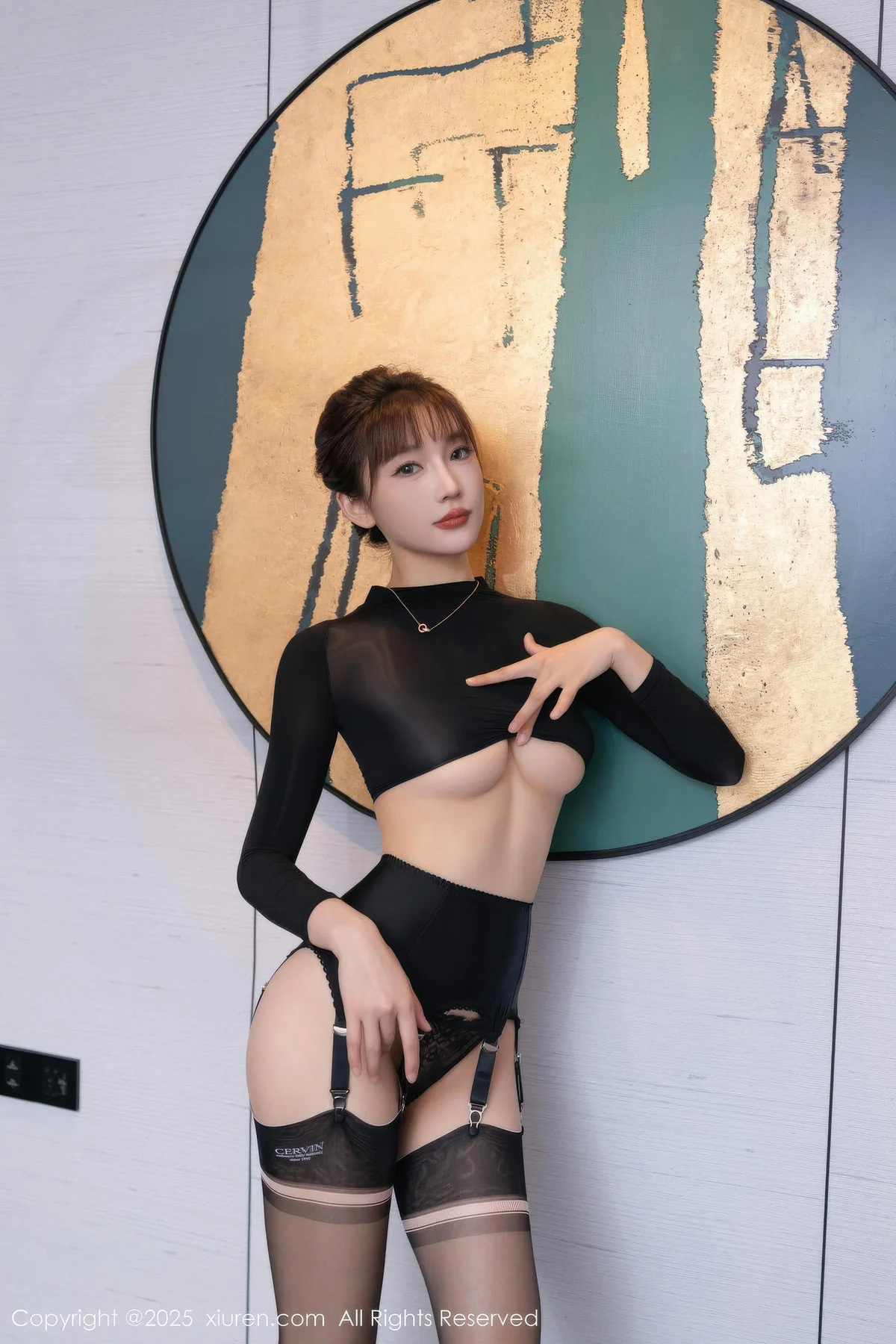 XiuRen 秀人 No.11014 陆萱萱 黑色皮服吊袜高跟 - 29