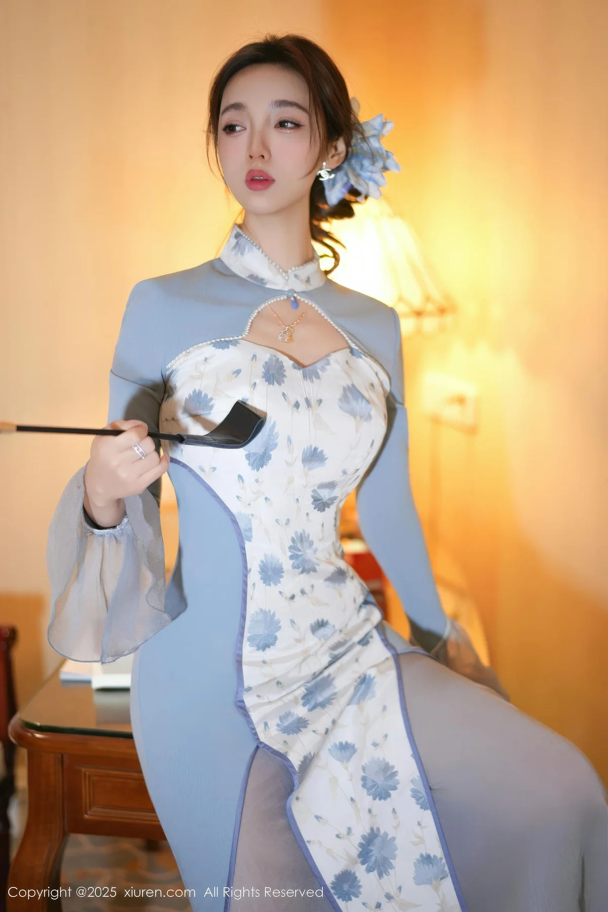 XiuRen 秀人 No.11033 Twins桃桃旗袍蓝色连衣裙 - 19