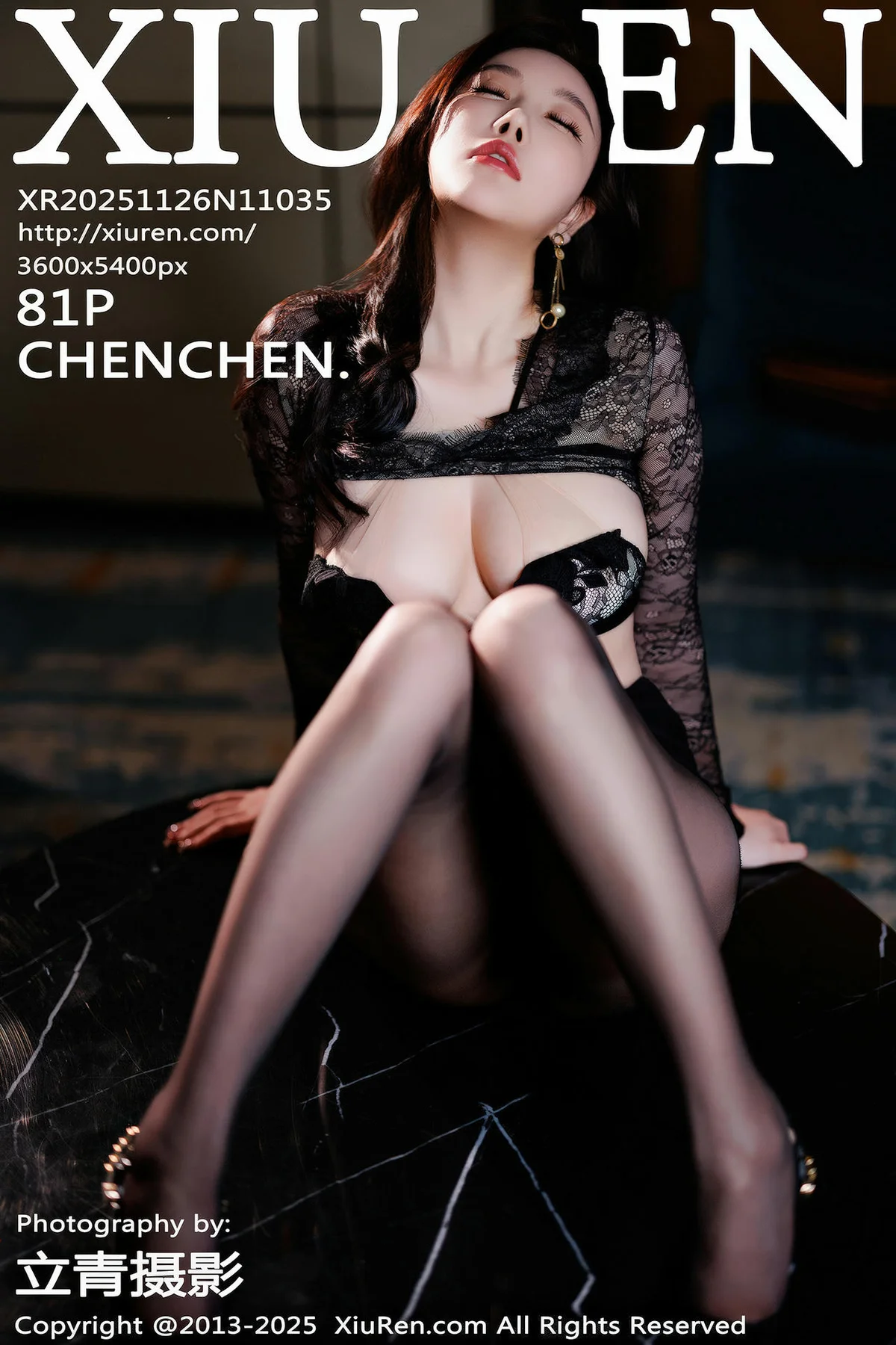 XiuRen 秀人 No.11035 CHENCHEN 黑色情趣内衣旅拍 - 82