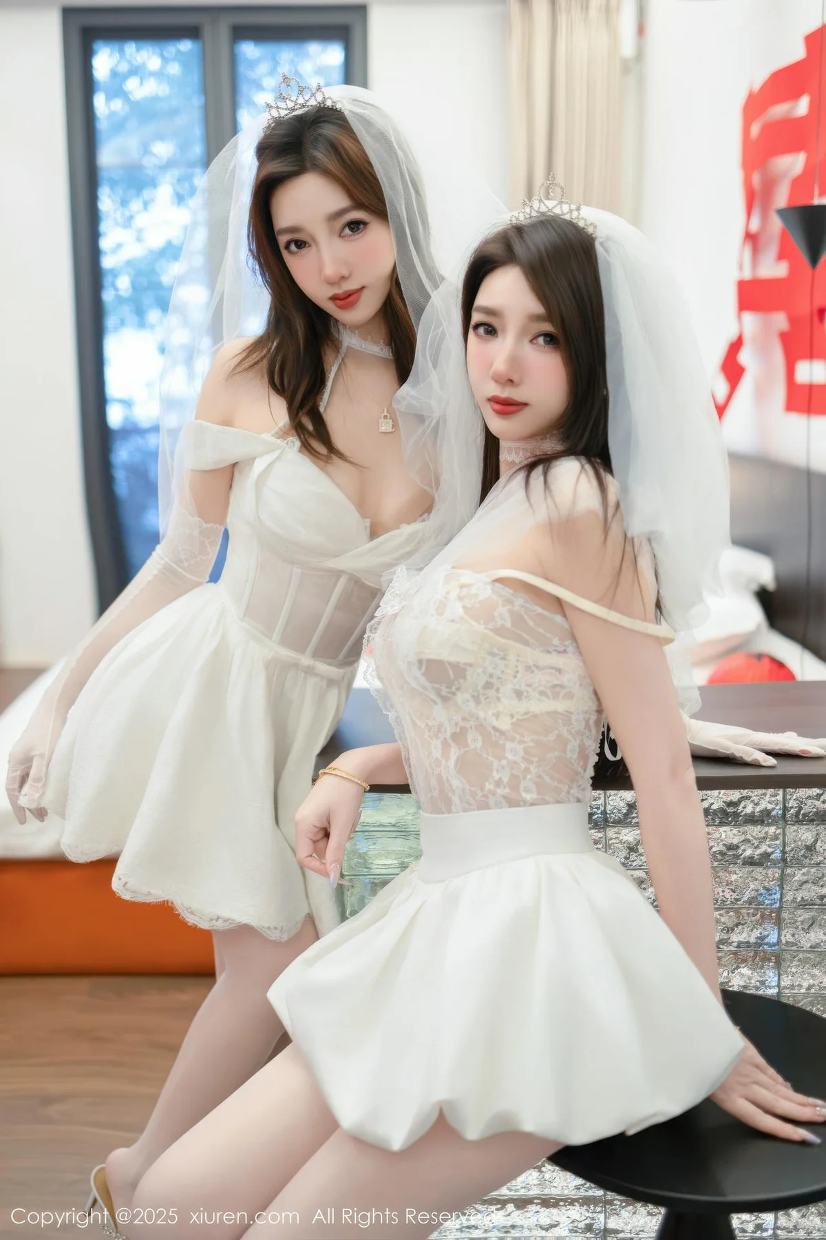XiuRen 秀人 No.11184 Twins天夭 两位白色蕾丝婚纱 - 12