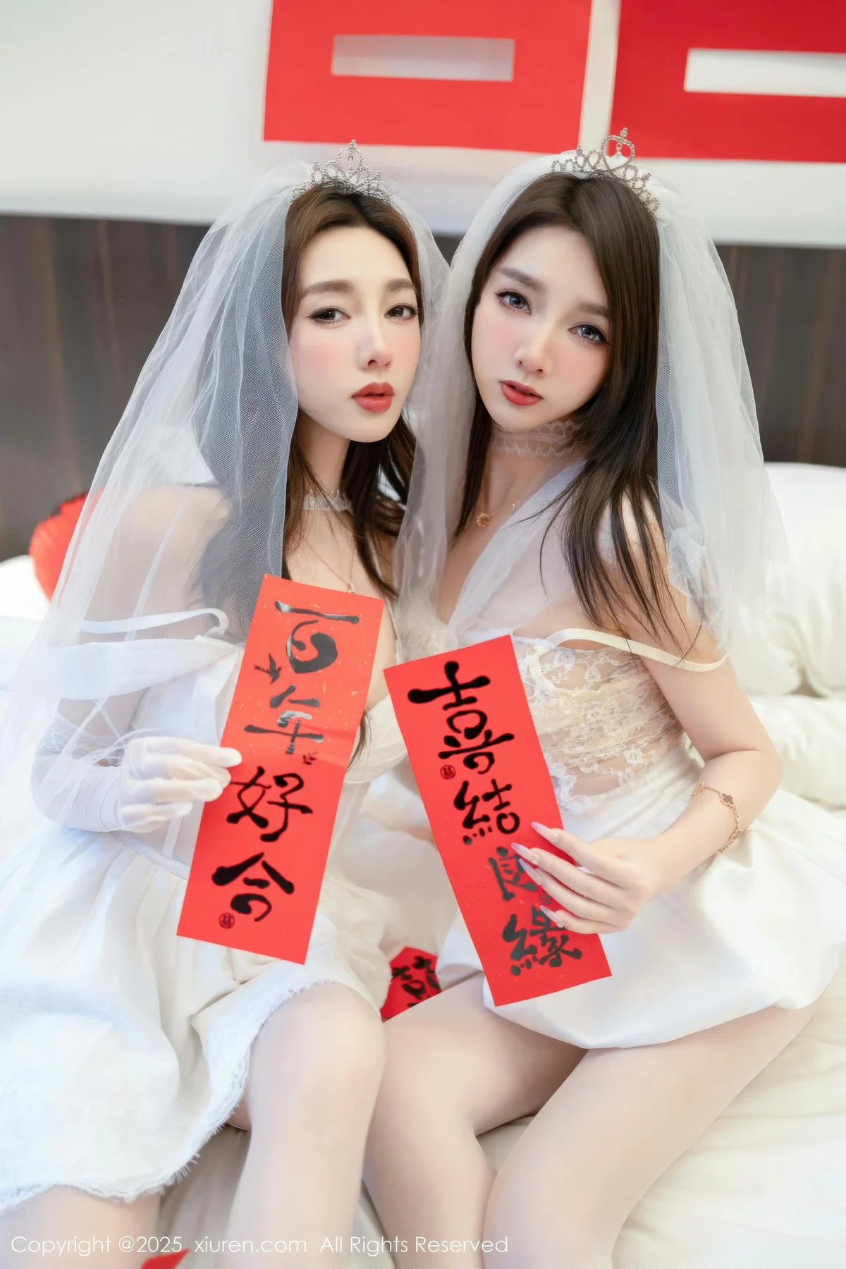 XiuRen 秀人 No.11184 Twins天夭 两位白色蕾丝婚纱 - 25