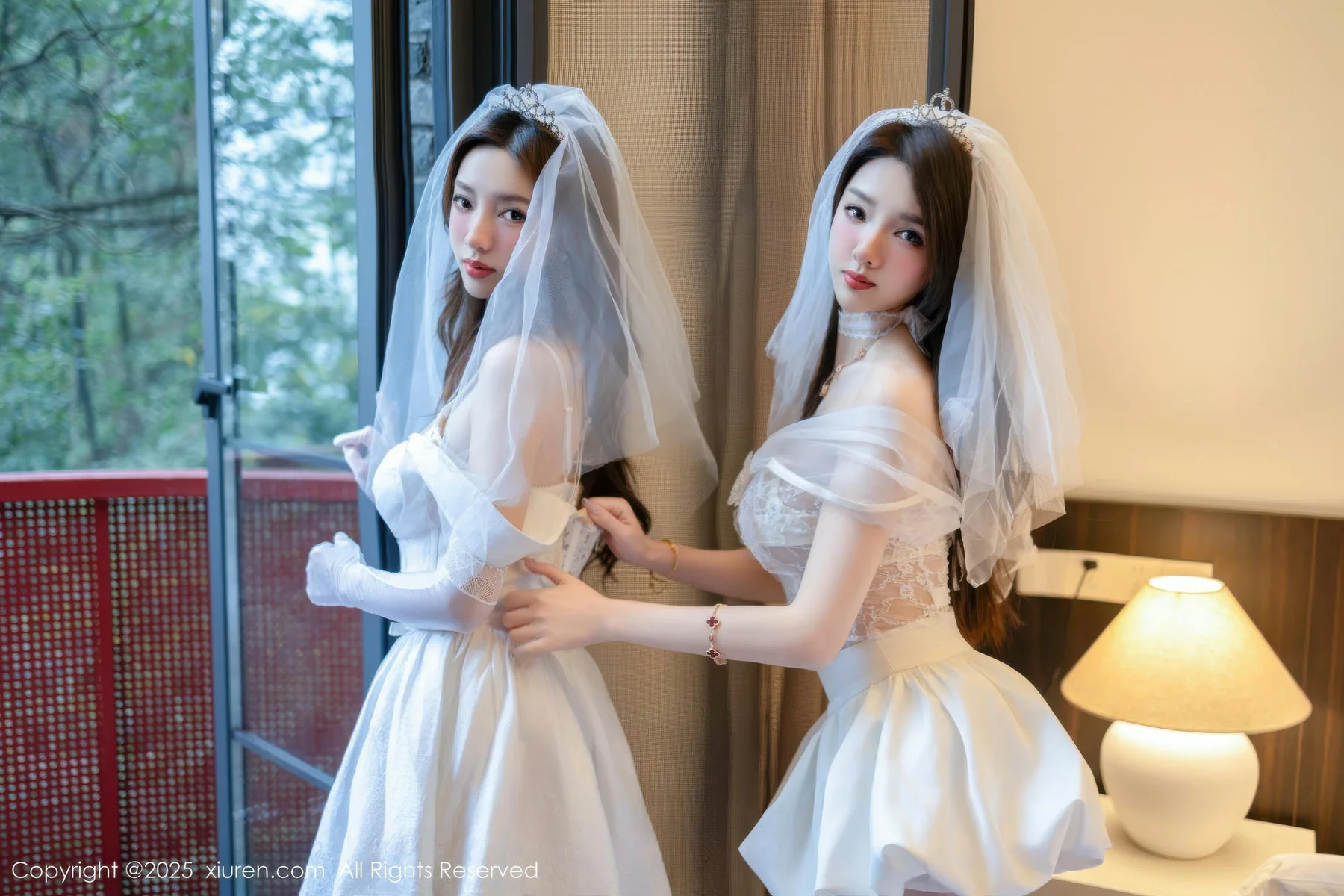 XiuRen 秀人 No.11184 Twins天夭 两位白色蕾丝婚纱 - 26