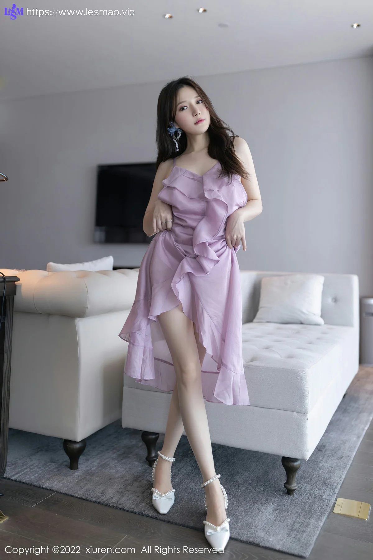 XiuRen 秀人 No.5432 紫色吊带长裙 鱼子酱Fish 性感私房写真 - 15