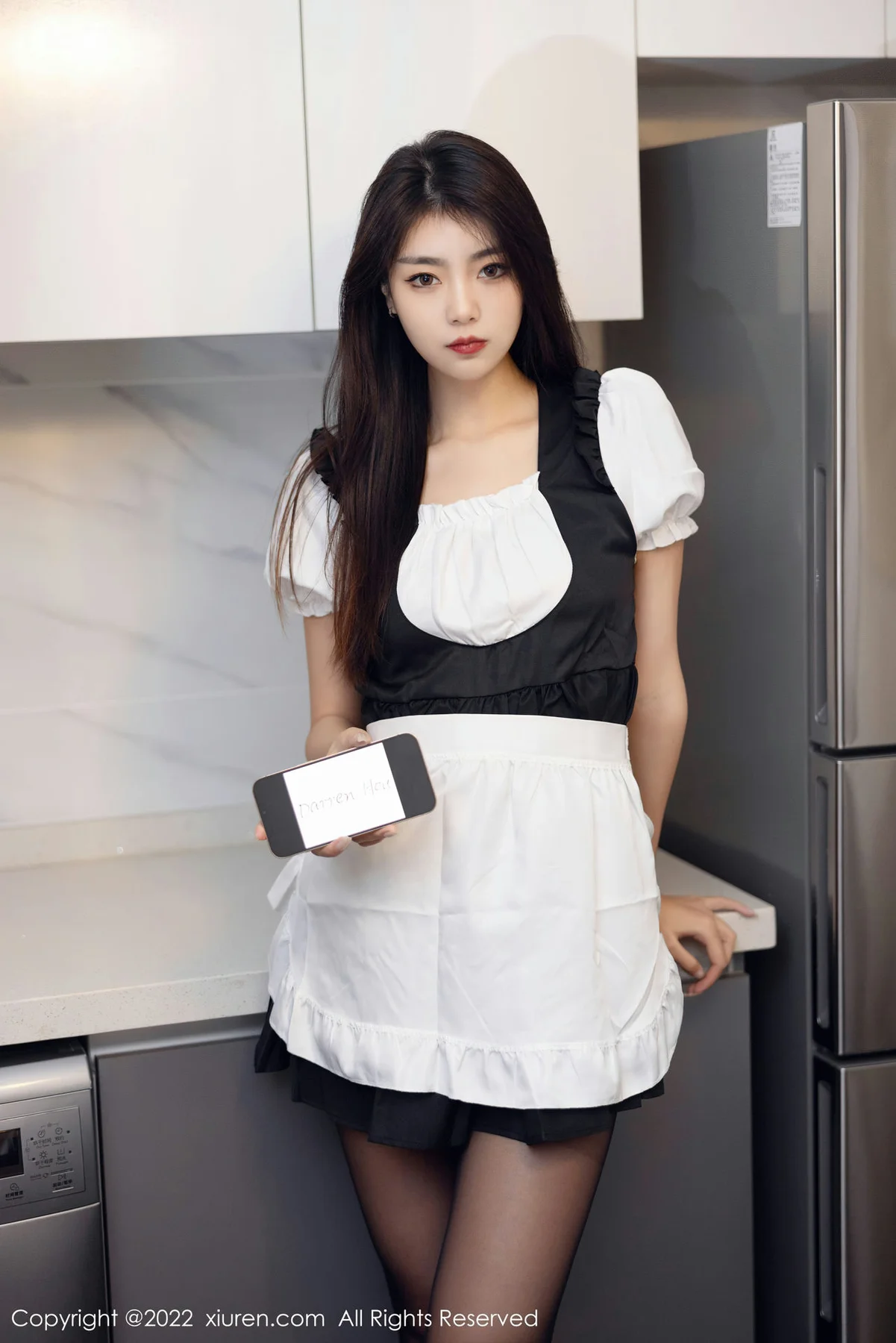 XiuRen 秀人 No.5706 可樂Vicky 拼色厨娘性感写真 - 34