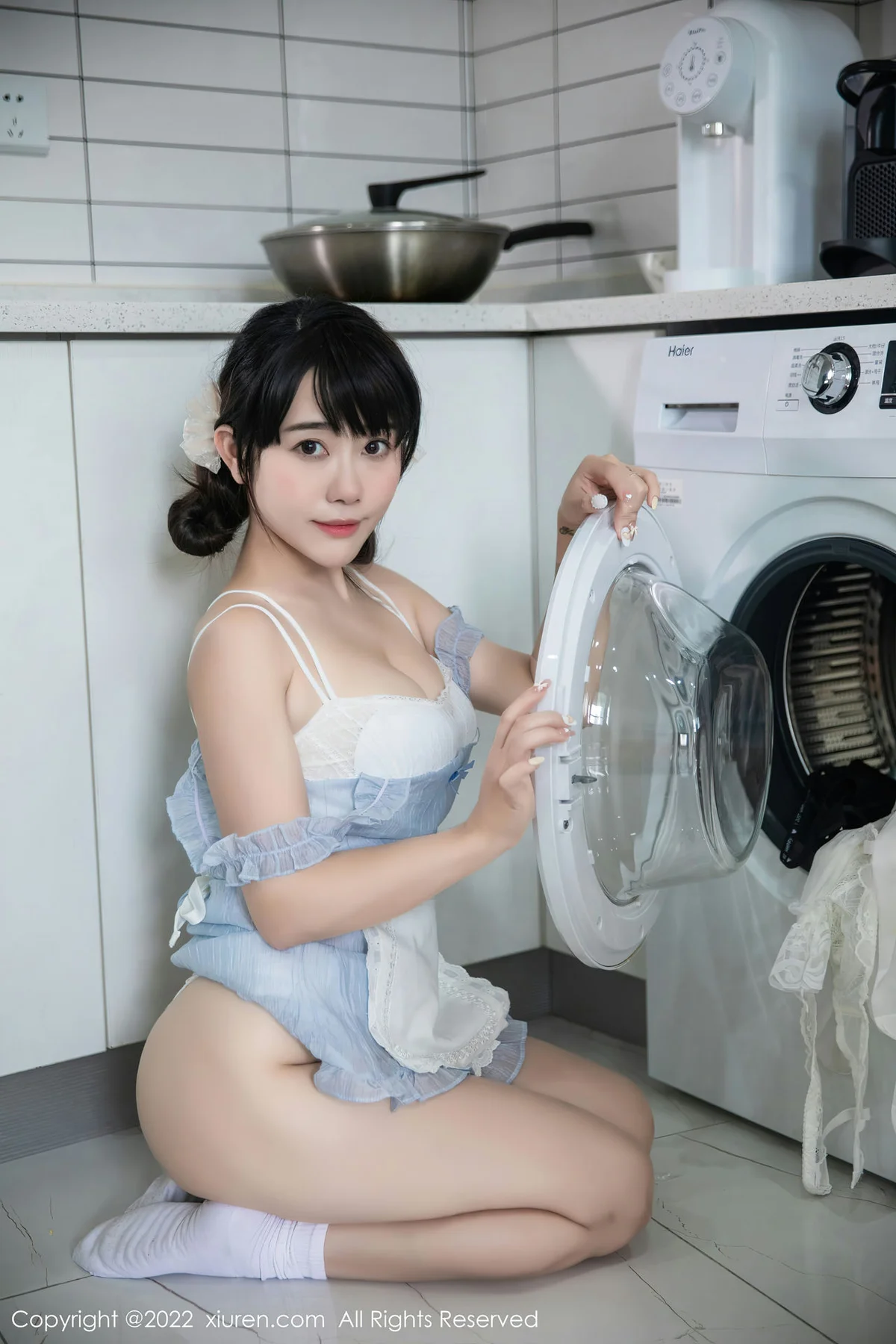 XiuRen 秀人 No.5834 严利娅Yuliya 浅蓝色女仆性感写真 - 30
