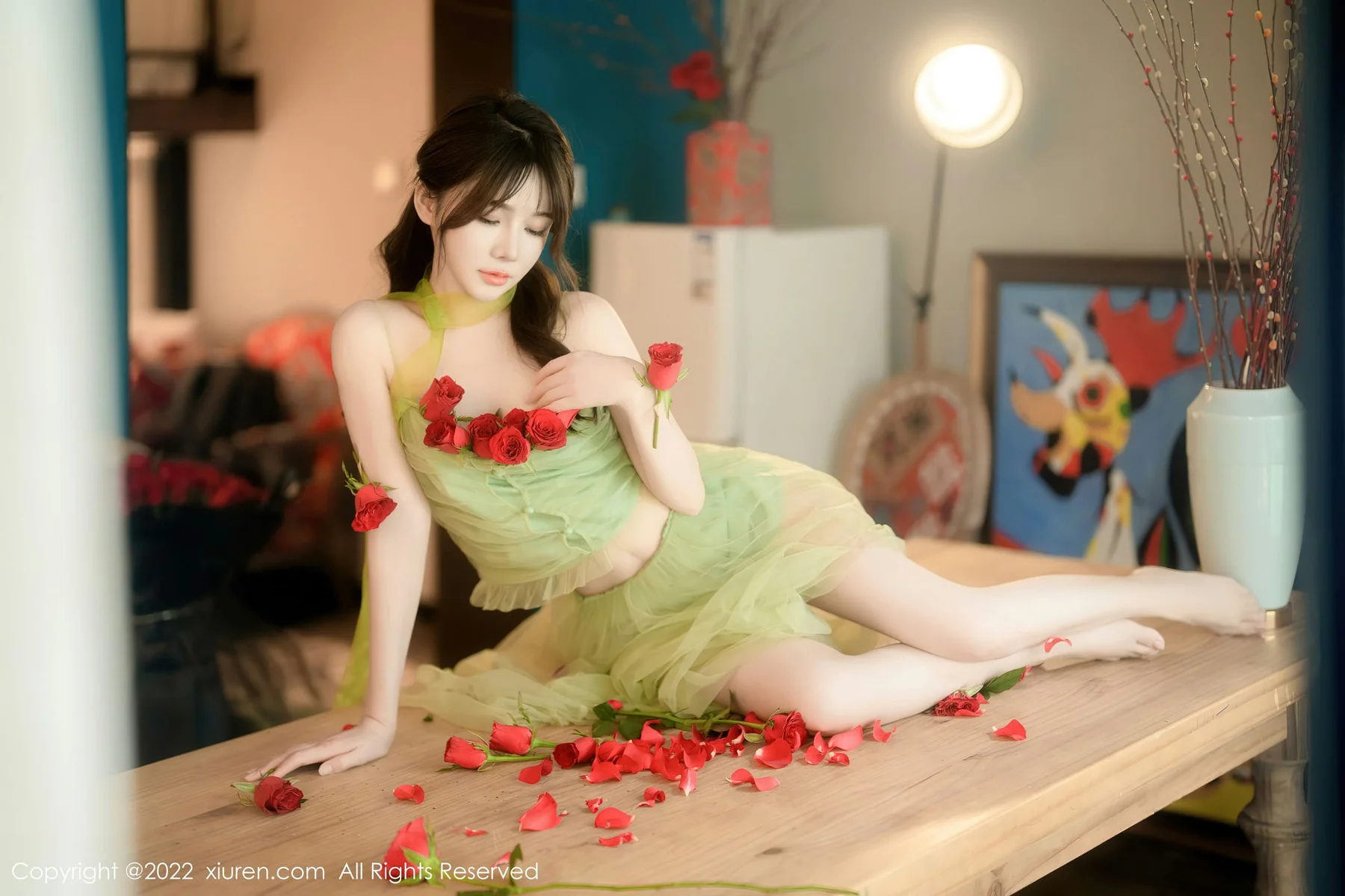 XiuRen 秀人 No.5875 婠婠么 淡绿色连衣长裙性感写真222 - 22