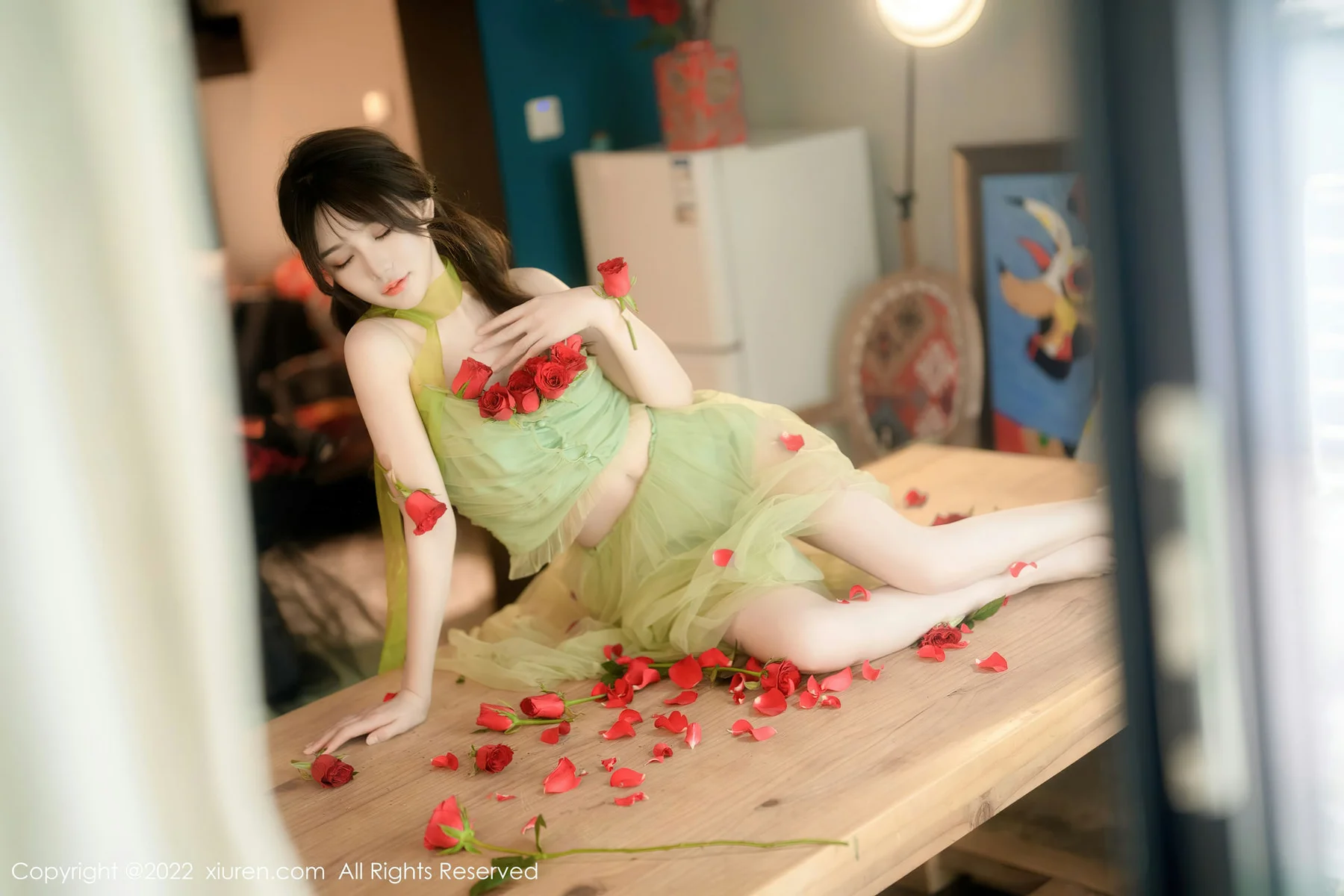 XiuRen 秀人 No.5875 婠婠么 淡绿色连衣长裙性感写真222 - 23