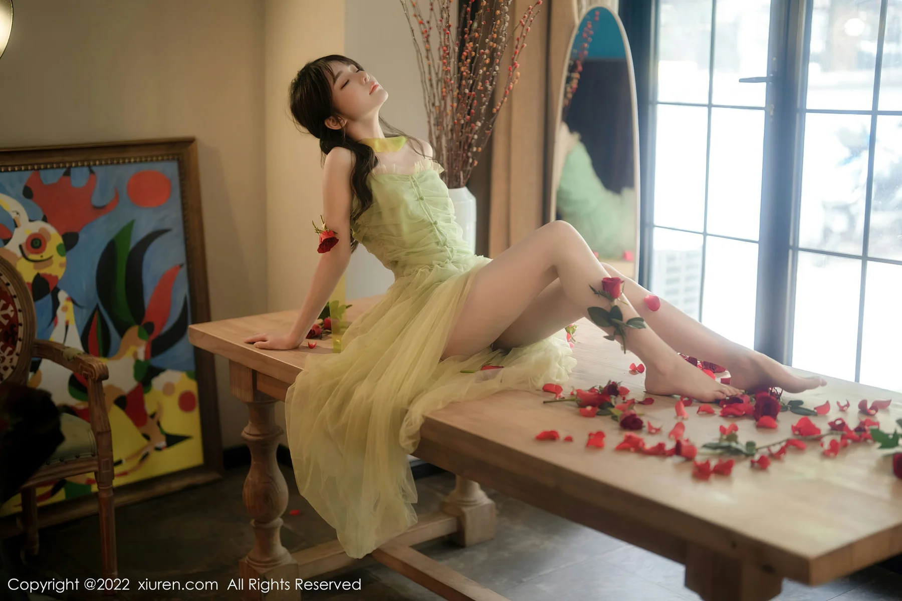 XiuRen 秀人 No.5875 婠婠么 淡绿色连衣长裙性感写真222 - 36