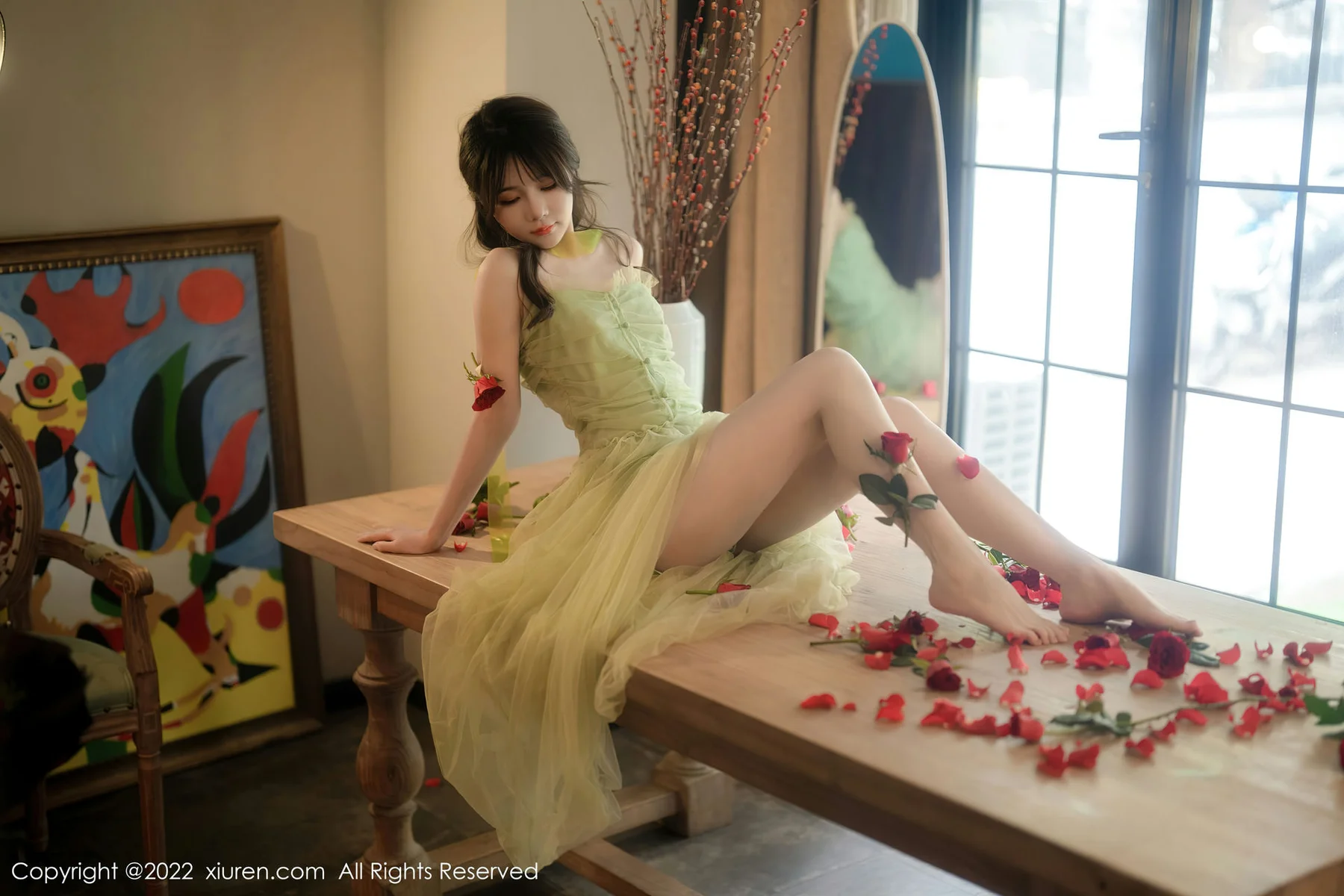 XiuRen 秀人 No.5875 婠婠么 淡绿色连衣长裙性感写真222 - 37