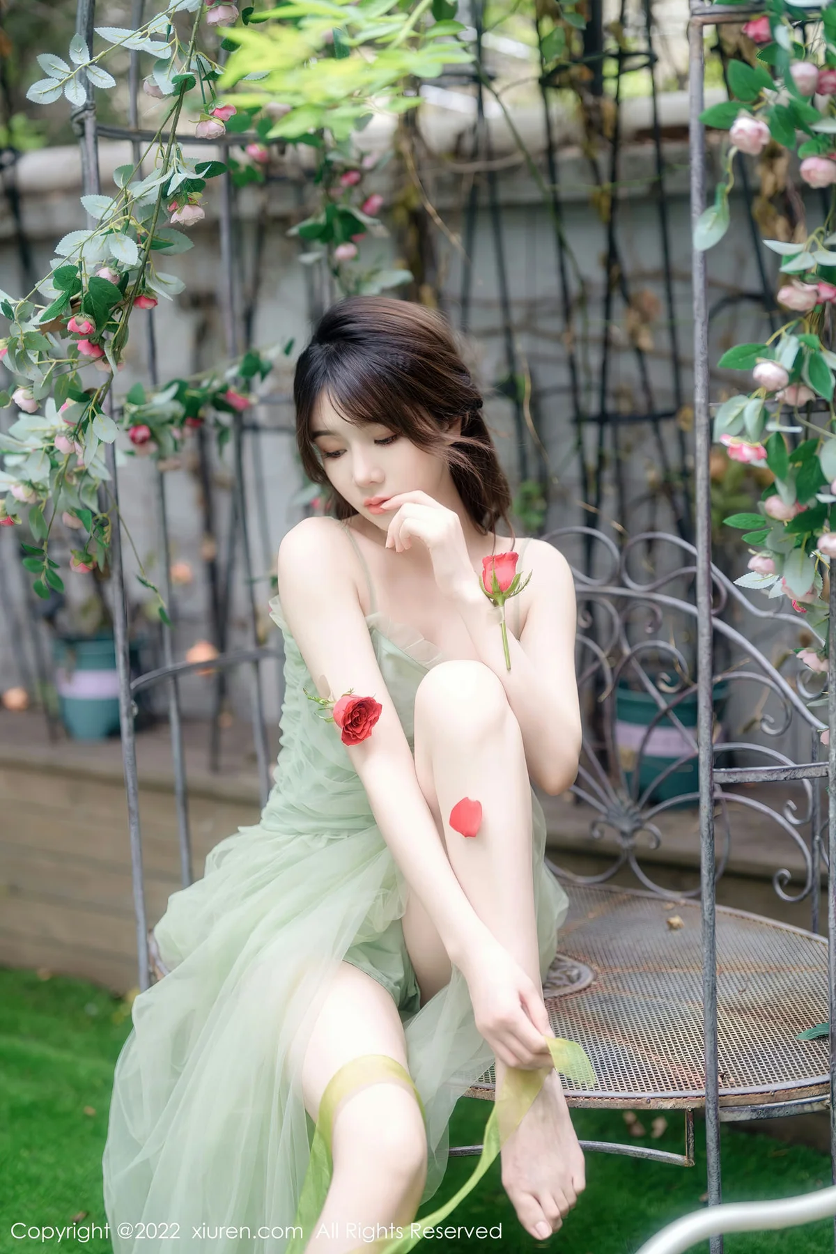 XiuRen 秀人 No.5875 婠婠么 淡绿色连衣长裙性感写真222 - 48
