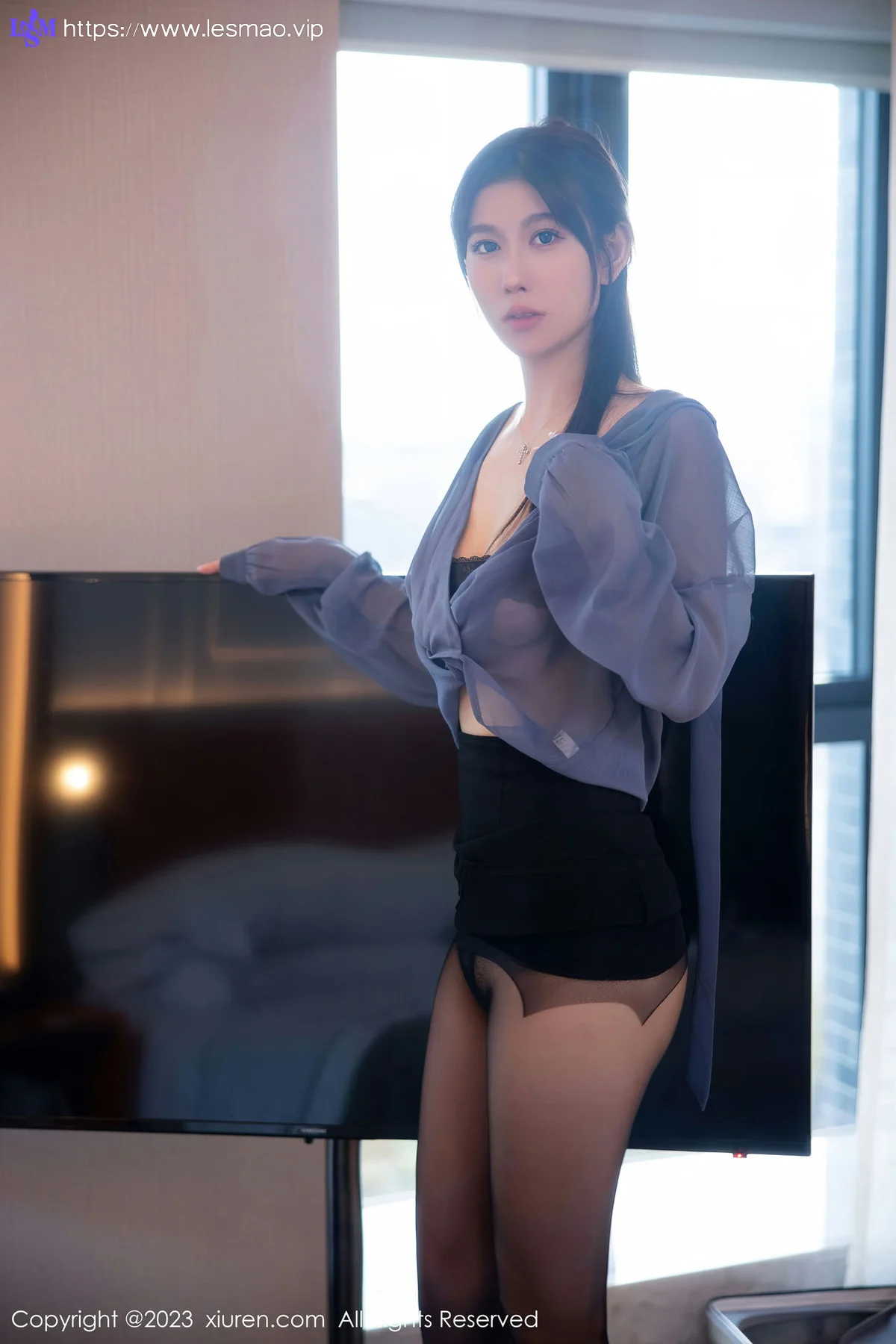 XiuRen 秀人 No.6122 李雅柔182CM 蓝色薄纱上衣写真 - 41