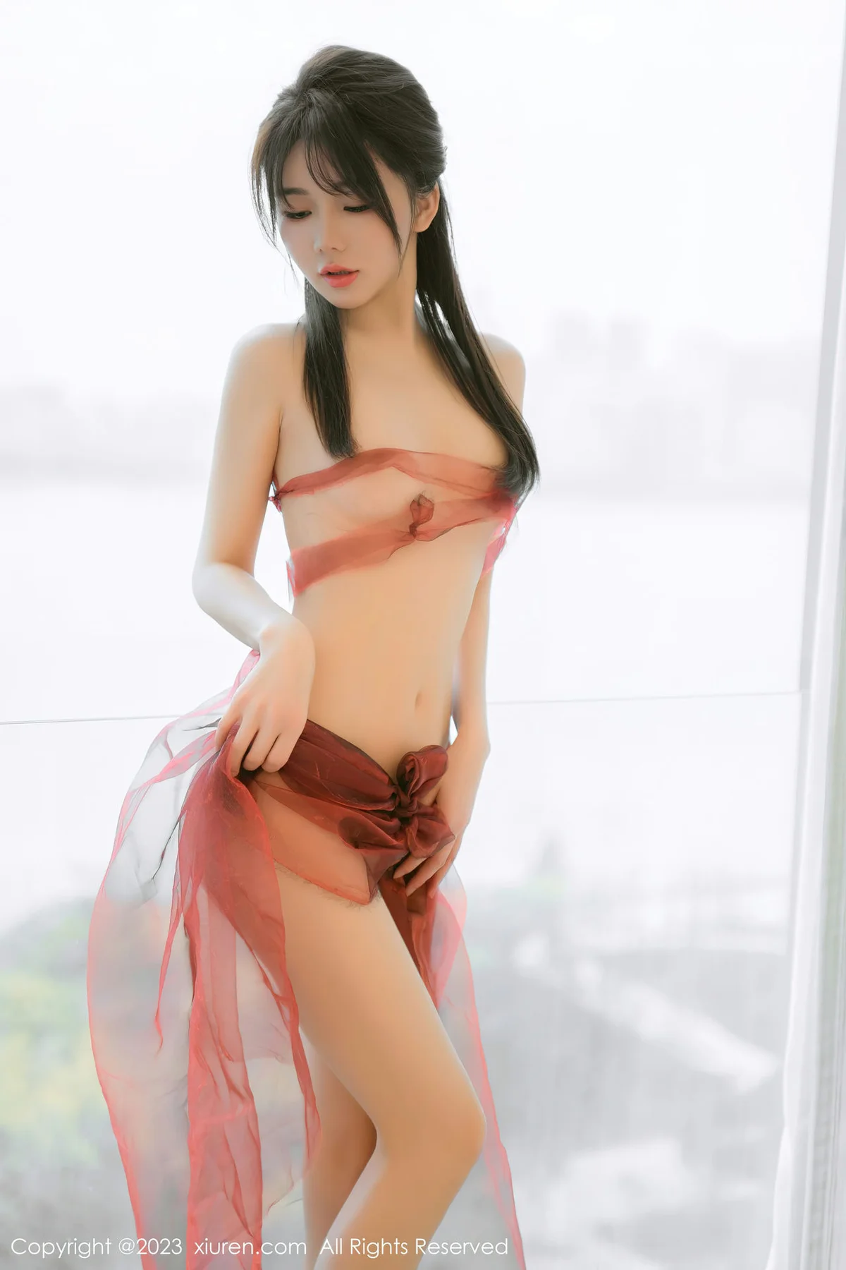 XiuRen 秀人 No.6348 婠婠么 红色轻透薄纱性感写真22 - 43