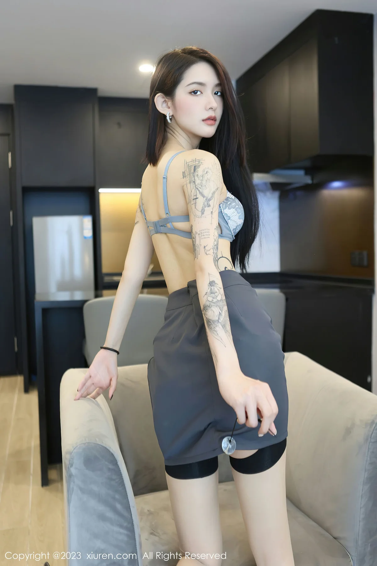 XiuRen 秀人 No.6538 乔一一 蓝灰色蕾丝内衣写真 - 40