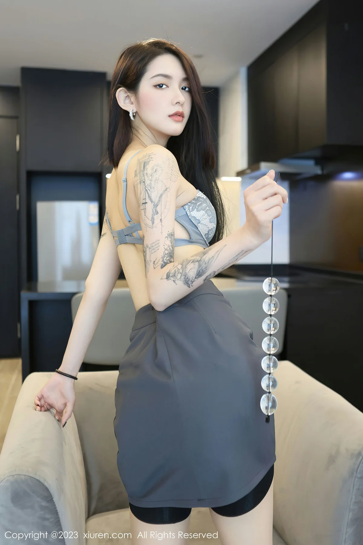 XiuRen 秀人 No.6538 乔一一 蓝灰色蕾丝内衣写真 - 41