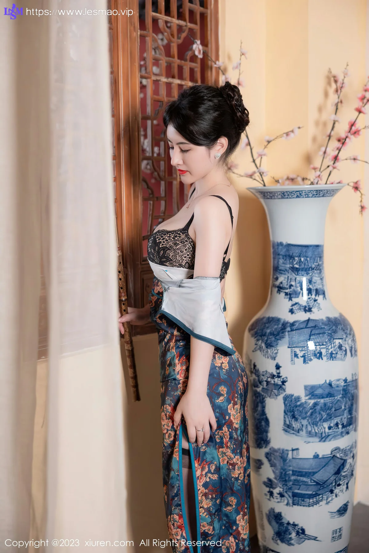 XiuRen 秀人 No.7051 诗诗kiki 蓝色图纹旗袍性感写真1 - 40