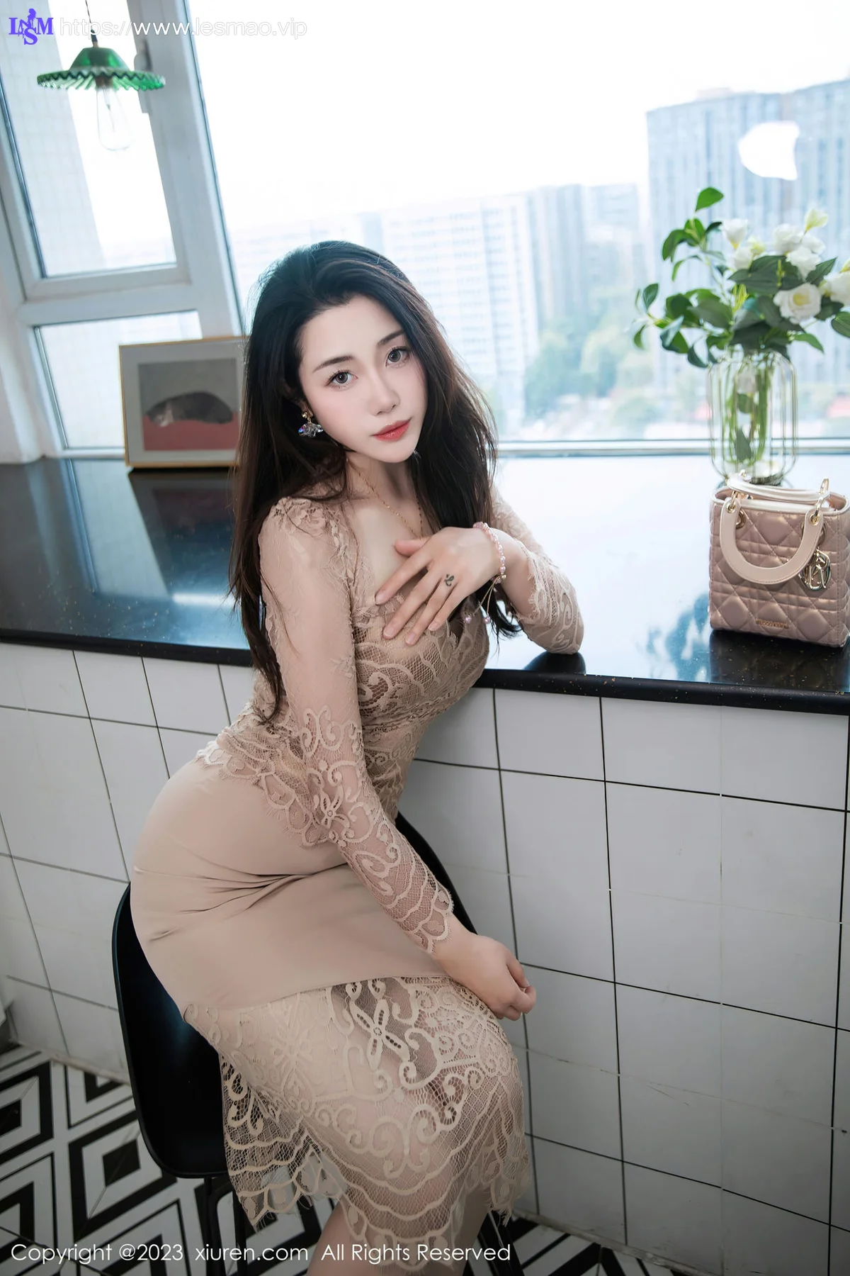 XiuRen 秀人 No.7216  严利娅Yuliya 杏色连衣长裙性感写真 - 30