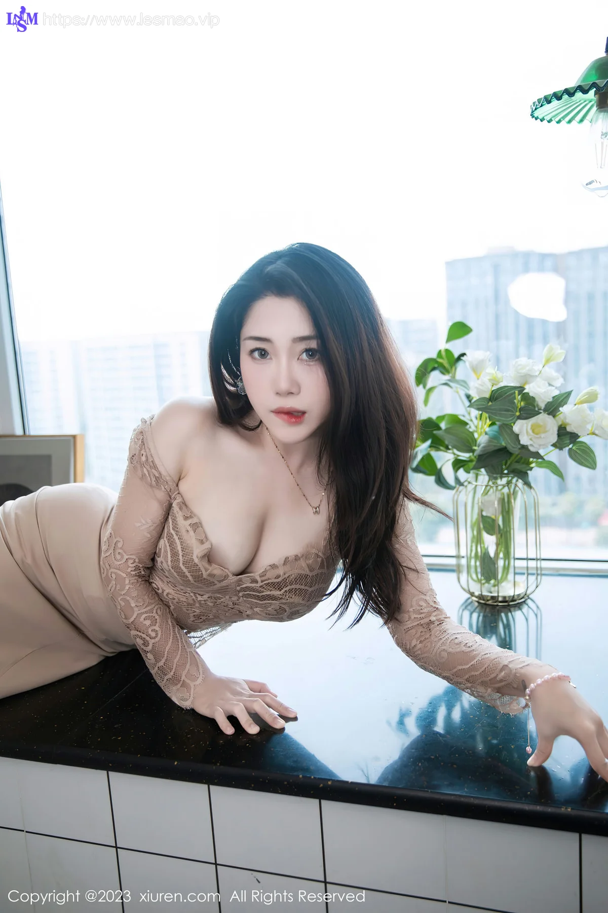 XiuRen 秀人 No.7216  严利娅Yuliya 杏色连衣长裙性感写真 - 34